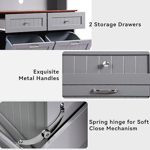 Miniatura 4 de Armario de almacenamiento de despensa de cocina de 68.4 pulgadas, armario independiente con estante, 2 cajones y 1 armario de basura inclinable,