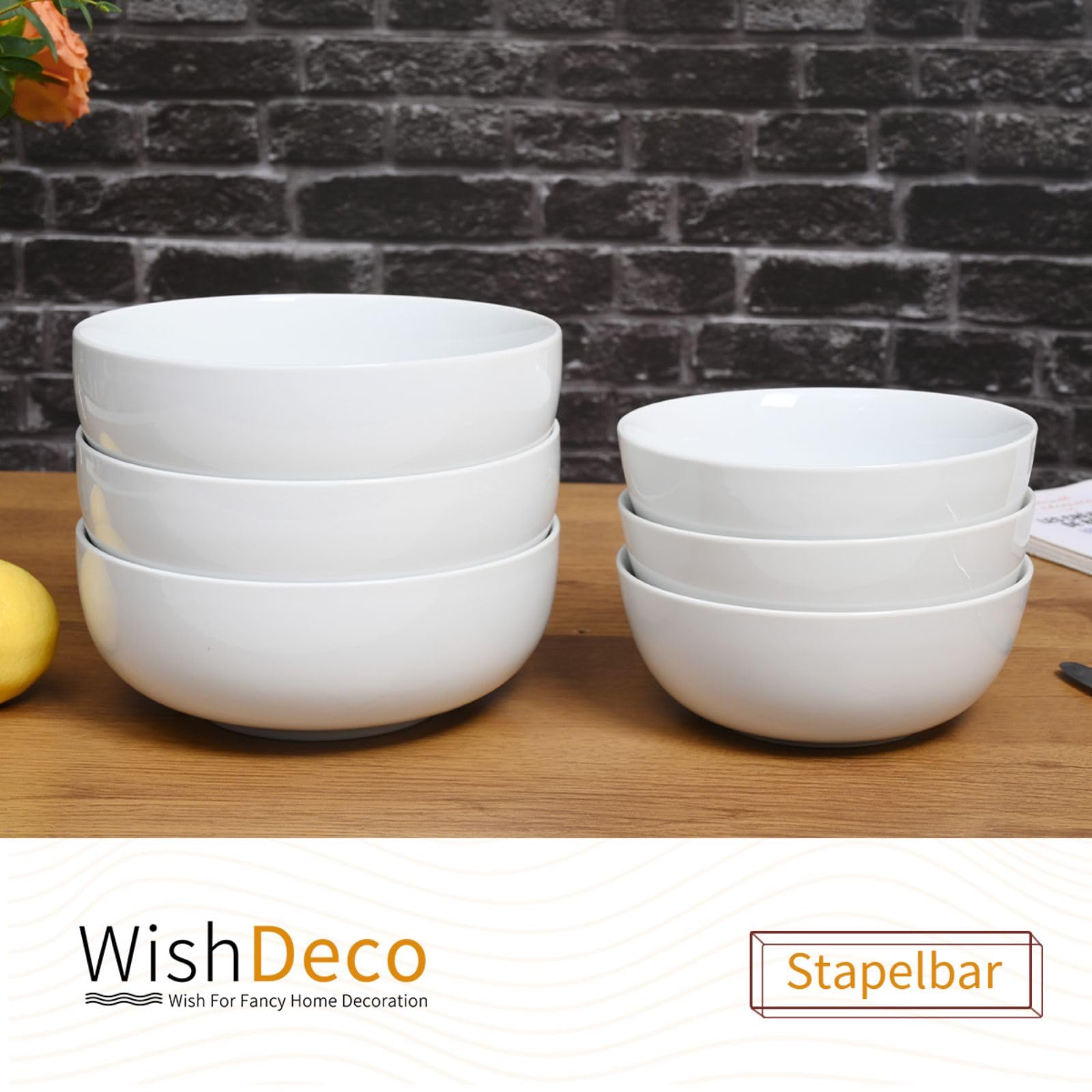 WishDeco Juego de 3 Ensaladeras, Cuencos Pasta de Cerámica 1100ml, Cuencos Blancos Grandes, Cuencos Cocina para Ramen, Fruta, Sopa