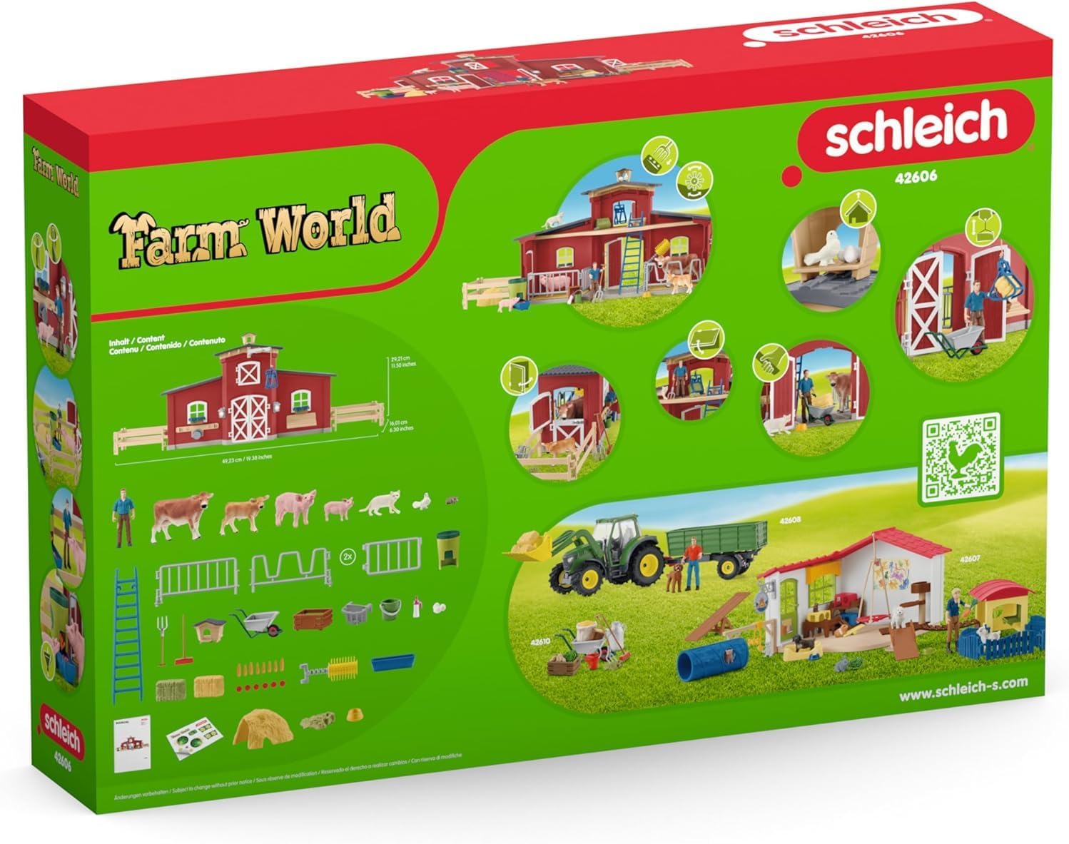Schleich Farm World - 92PC Red Barn Farm Playset with Animals, Farmer, Accessories and Movable Pieces - Realistic Barnyard Animal Figurines - Fun Educational Toys for Kids, Toddlers Ages 3+ | 42606