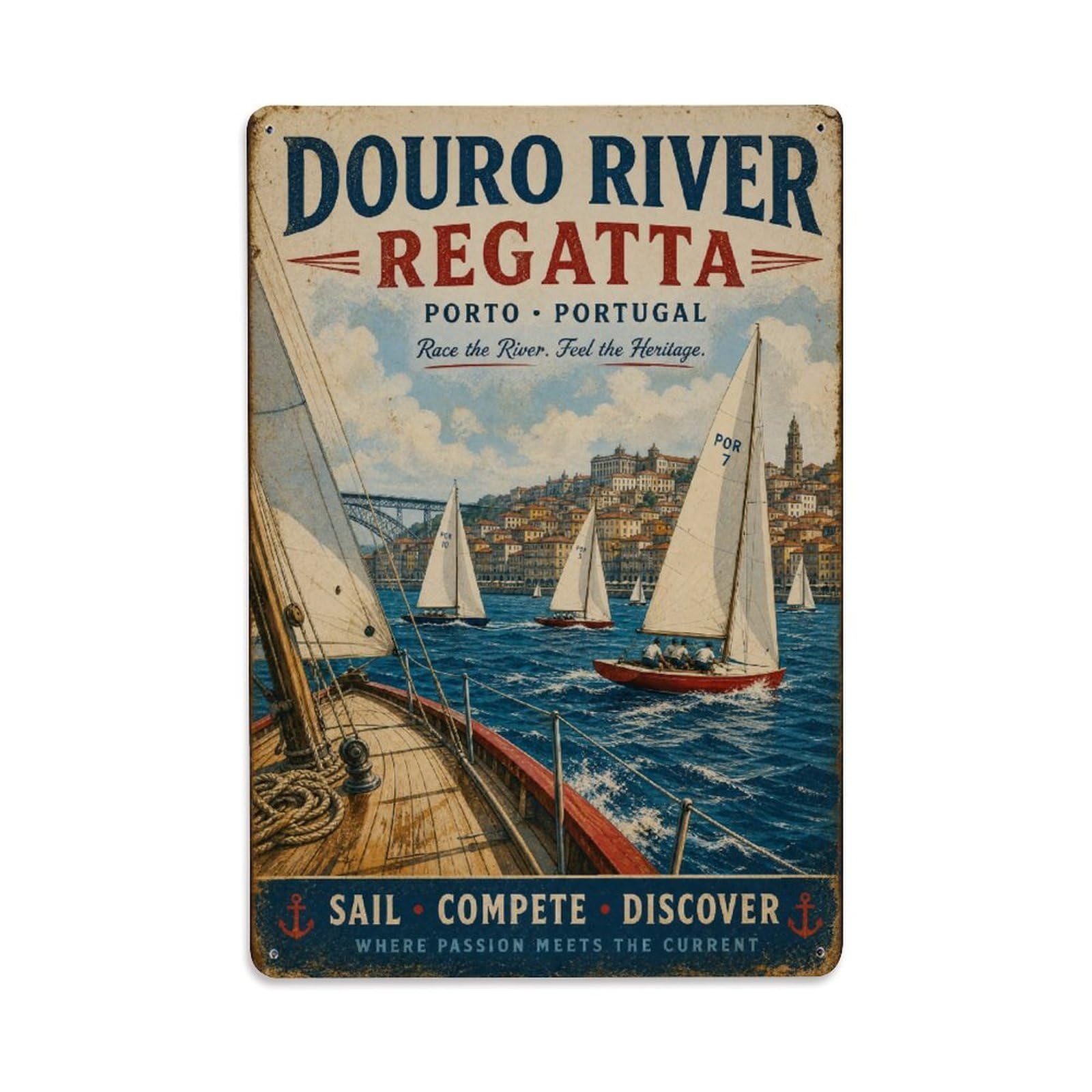 Yrnq 08X12inch Vintage Style Vintage Sailing Regatta Douro River Competition Portugal Metal Tin Sign