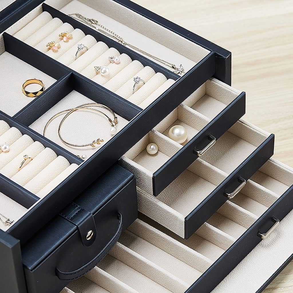 Jewelry Box Lockable Jewelry Box Storage Box Four-Layer Jewelry Box Can Store Rings Bracelets Necklaces Earrings and Watches Jewelry Orgnizer Jewelry Drawer for Storage (Color : B)