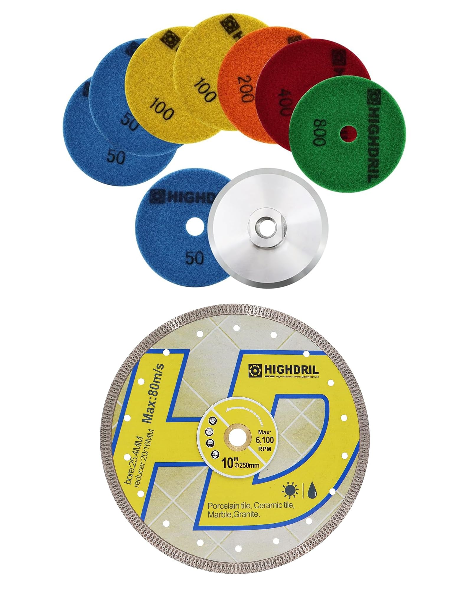 HIGHDRIL Almohadillas Pulido Diamante Seco y Hoja de diamante superfina, HIGHDRIL de 10 pulgadas
