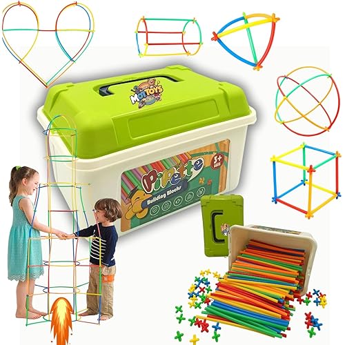 500 Pcs Fort Building Kit - 250 Sticks, 250 Connectors STEM Constructor - Creative Indoor Buildable Kit for Kids - Outdoor Toy for Ages 4-8 - DIY Interlocking Straw Set