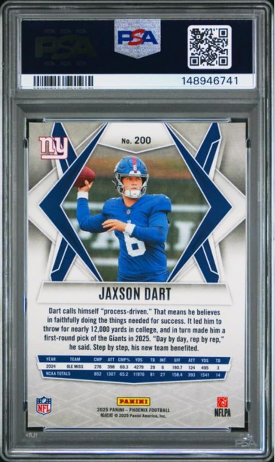 Graded 2025 Panini Phoenix Jaxson Dart #200 Rookie RC Football Card PSA 10 Gem Mint