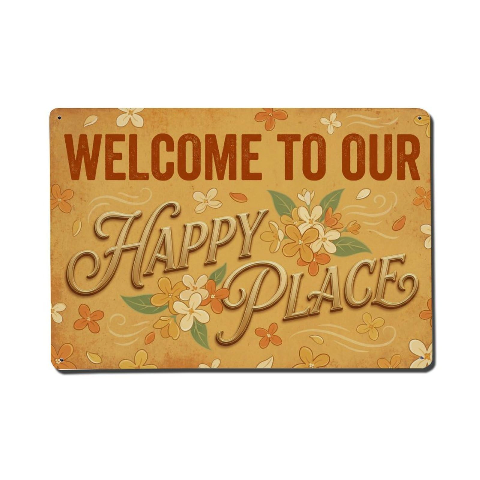 Welcome To Our Happy Place Osmanthus Lane Metal Tin Sign Plaque Wall Decor for Cafe, Club Bar, Office, Home Garden Metal Poster 8x12Inch
