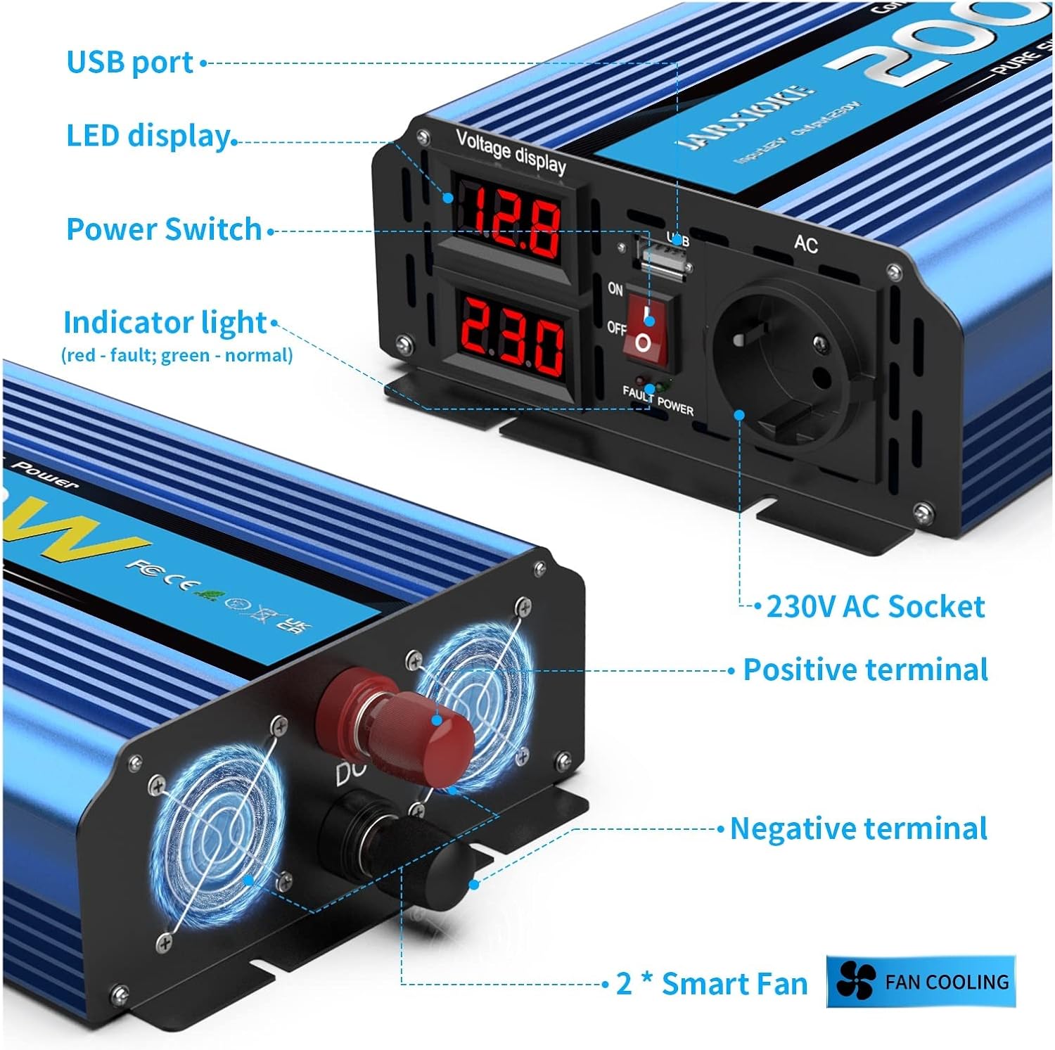 Inverter 12v 220v Pure Sinus 12v 24v 220V Voltage 4000W/3000W/2000W DC 12V 24V Transformer Pure Sine Wave Solar Inverter LED(3000Watts,24V-230V-EUROPE)