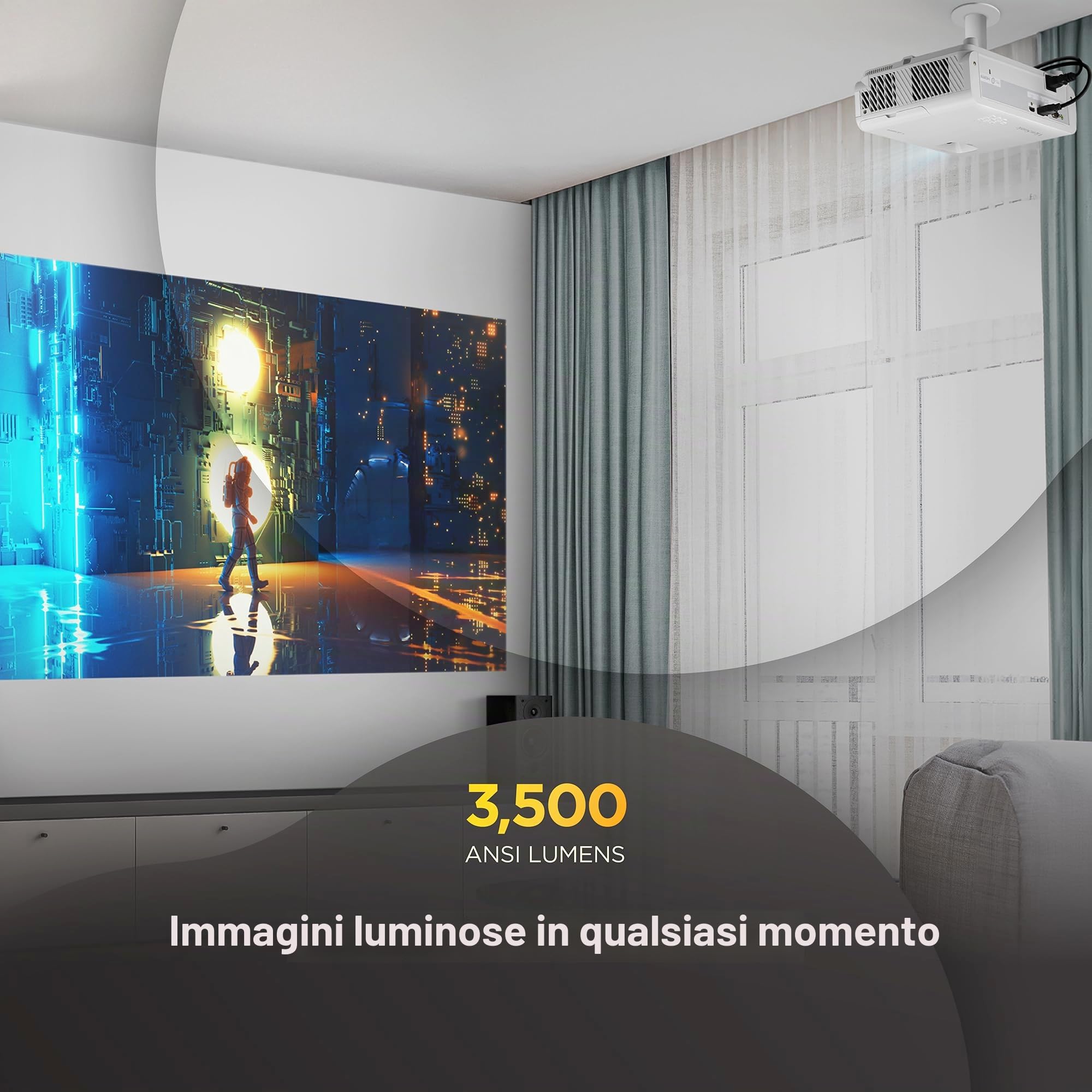 ViewSonic LX720-4K Proiettore Laser 4K UHD con Google TV, 3500 ANSI Lumen, Modalità Gaming 1 ms, HDR/HLG, Zoom ottico 1,3x, Keystone H/V automatico, Home Cinema & Gaming