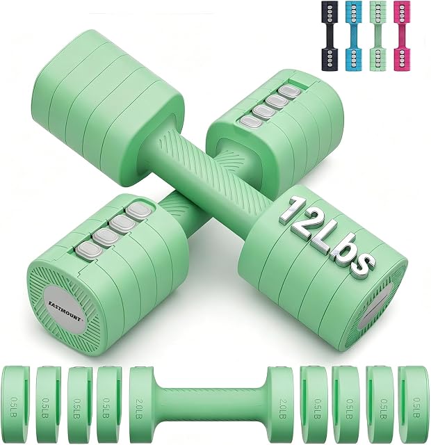 EAST MOUNT Ensemble de sonnettes de poids réglables 2 8 en 1 Poids des mains pour les femmes 2lb/3lb/4lb/5lb/6lb Ensemble de poids pour entraînement à domicile