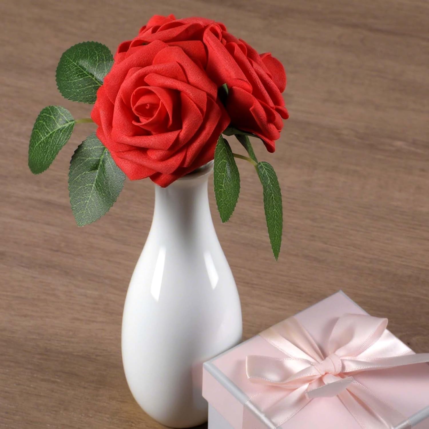 50 Pcs Red Fake Roses Artificial Flowers with Stems, Valentine's Day Gifts, Real Touch Foam Rose Bulk Faux Flowers for DIY Wedding Bouquets Centerpiece Bridal Shower Party Home Valentine Decor - Image 7