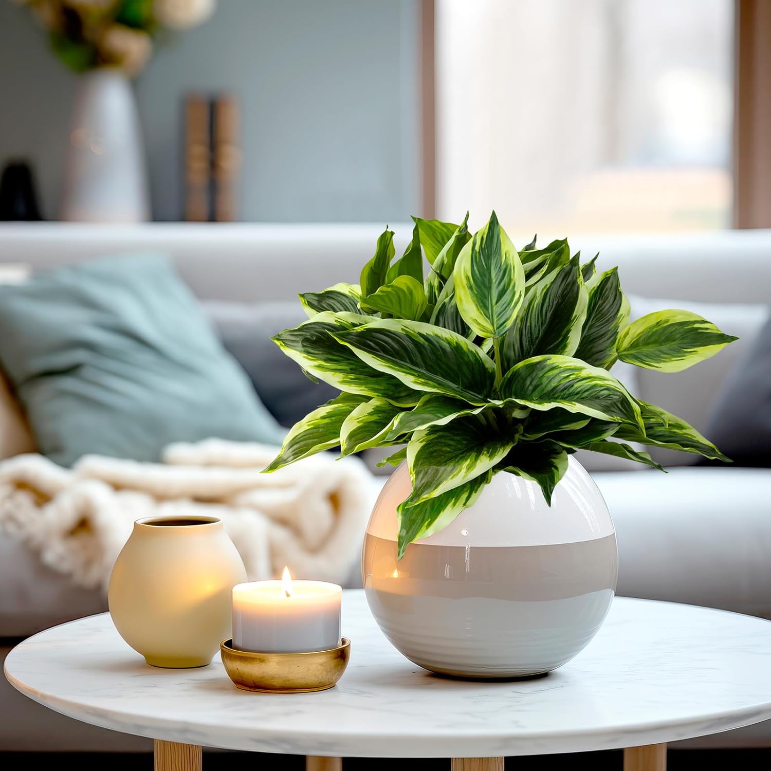 4Pcs 17.7inch Artificial Halcyon Hosta Perennial Plants Faux Green Dieffenbachia Plant Greenery Aesthetic House Plants Outdoor Shrubs Indoor Office Yard UV Resistant Planter Filler