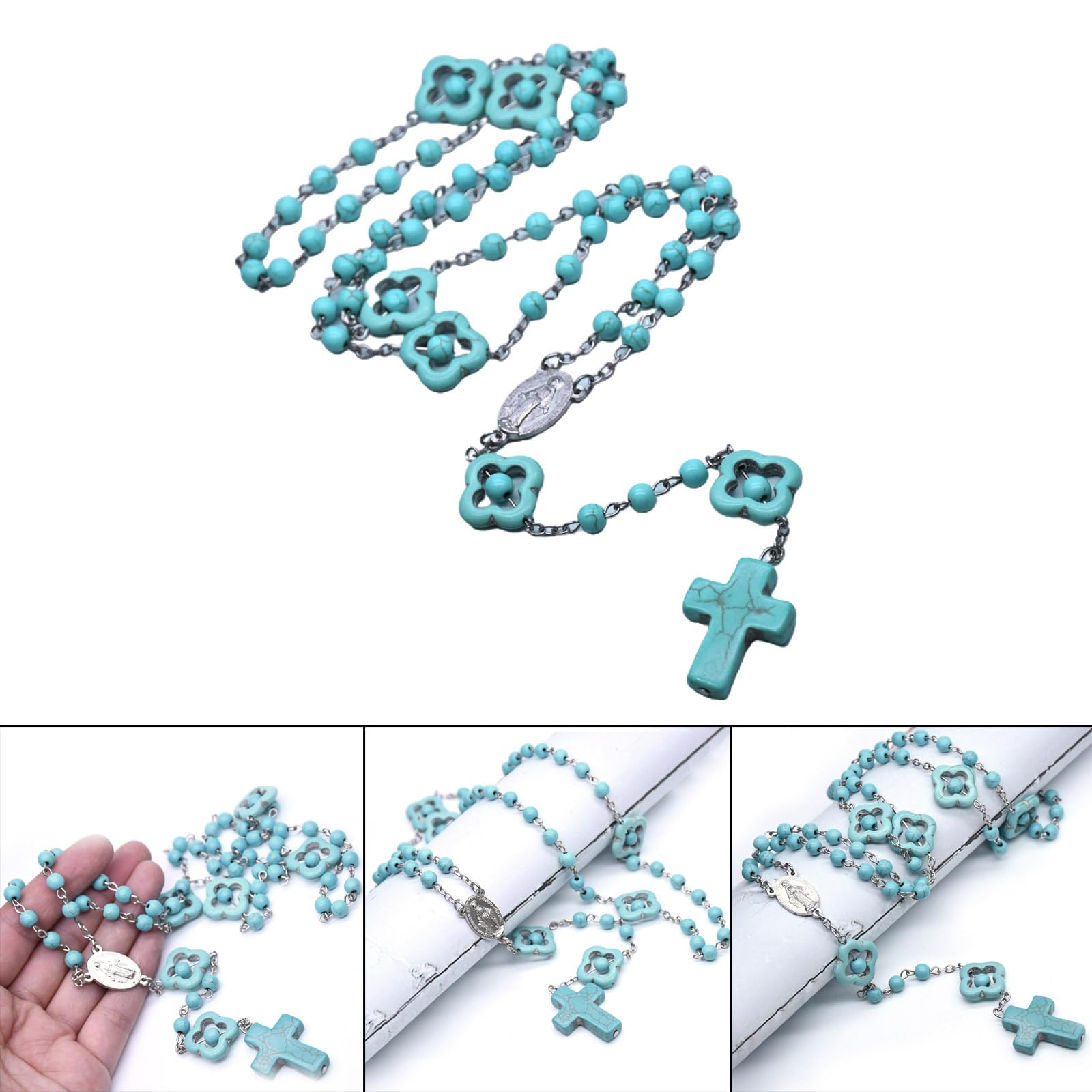 Rosario Medaglia Miracolosa E Perle Cromate - Turchesi