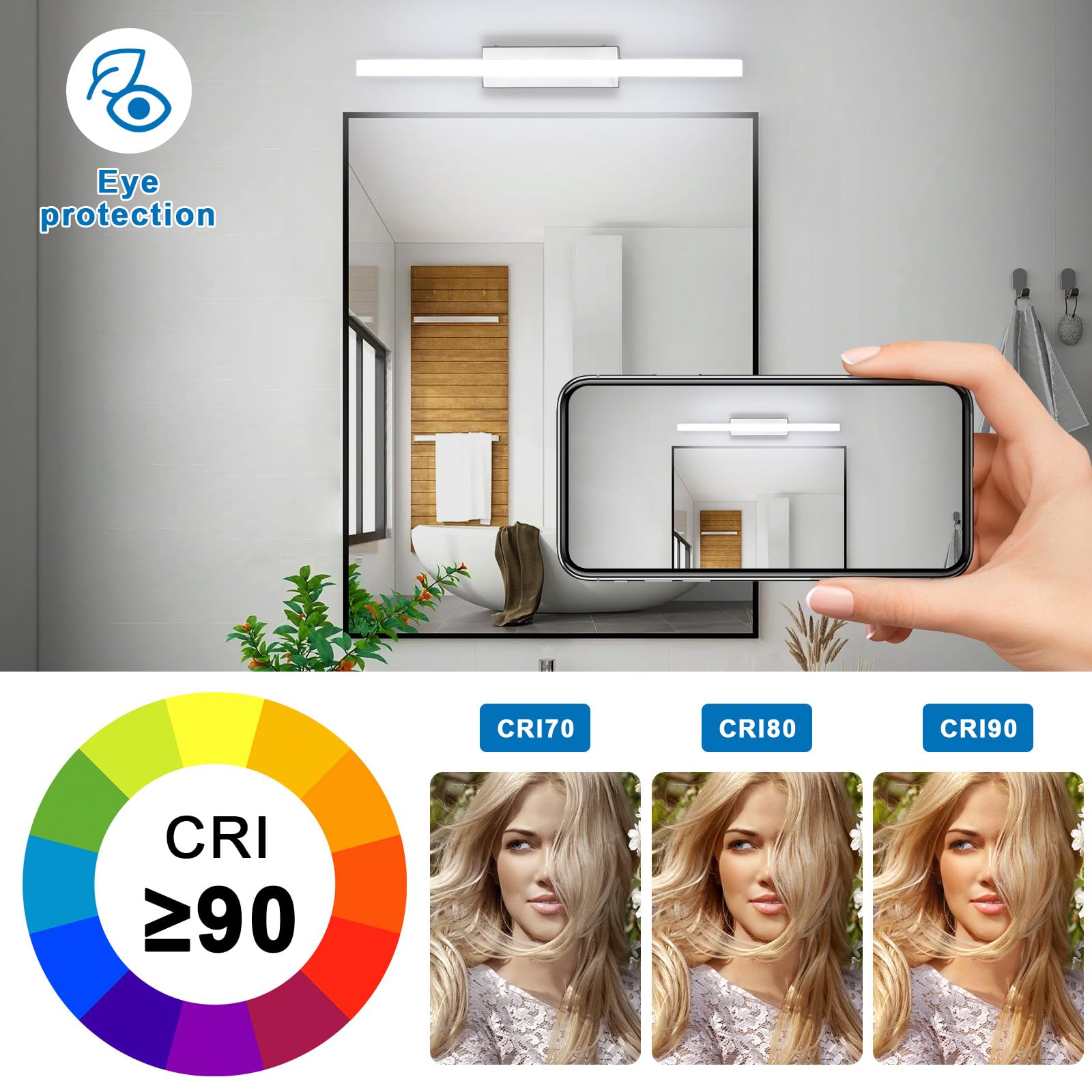 Lightess 40cm Applique Salle de Bain LED 6W 6000K IP44 Inox | Lampe Miroir Blanc Froid, IP44 Étanche, Acier Inoxydable, avec Interrupteur, pour Toilette Maquillage