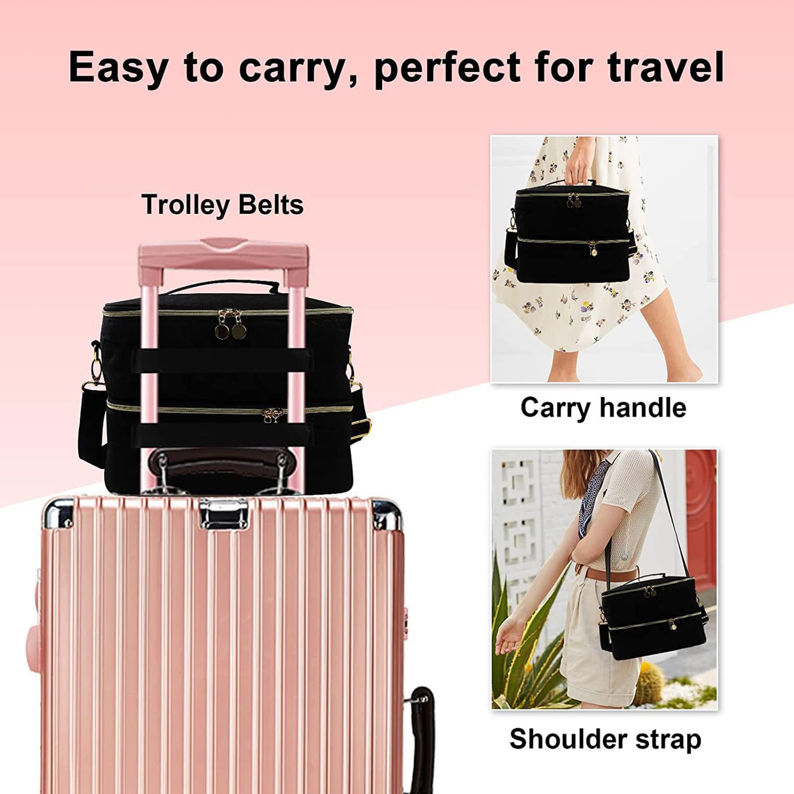 Quilted Art Travel Bag with Compartments, Water-Resistant Washable Adjustable Shoulder Strap & Vassoi Double Layer Polish Organizers Large Capacity Nails Art Tool Bag