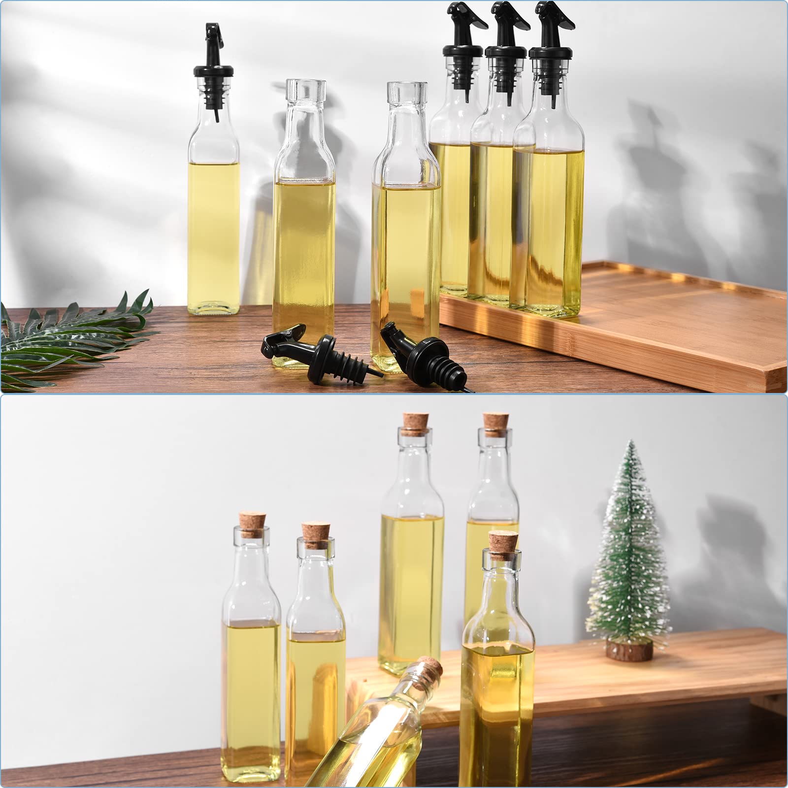 Oliera da Tavola 6 * 250ml, Bottiglia per Olio In Vetro Spesso Senza Piombo, Ampolla Olio Vetro per Cucina e BBQ, Ugello Dell'olio e Tappo in Sughero con Una Buona Tenuta All'aria