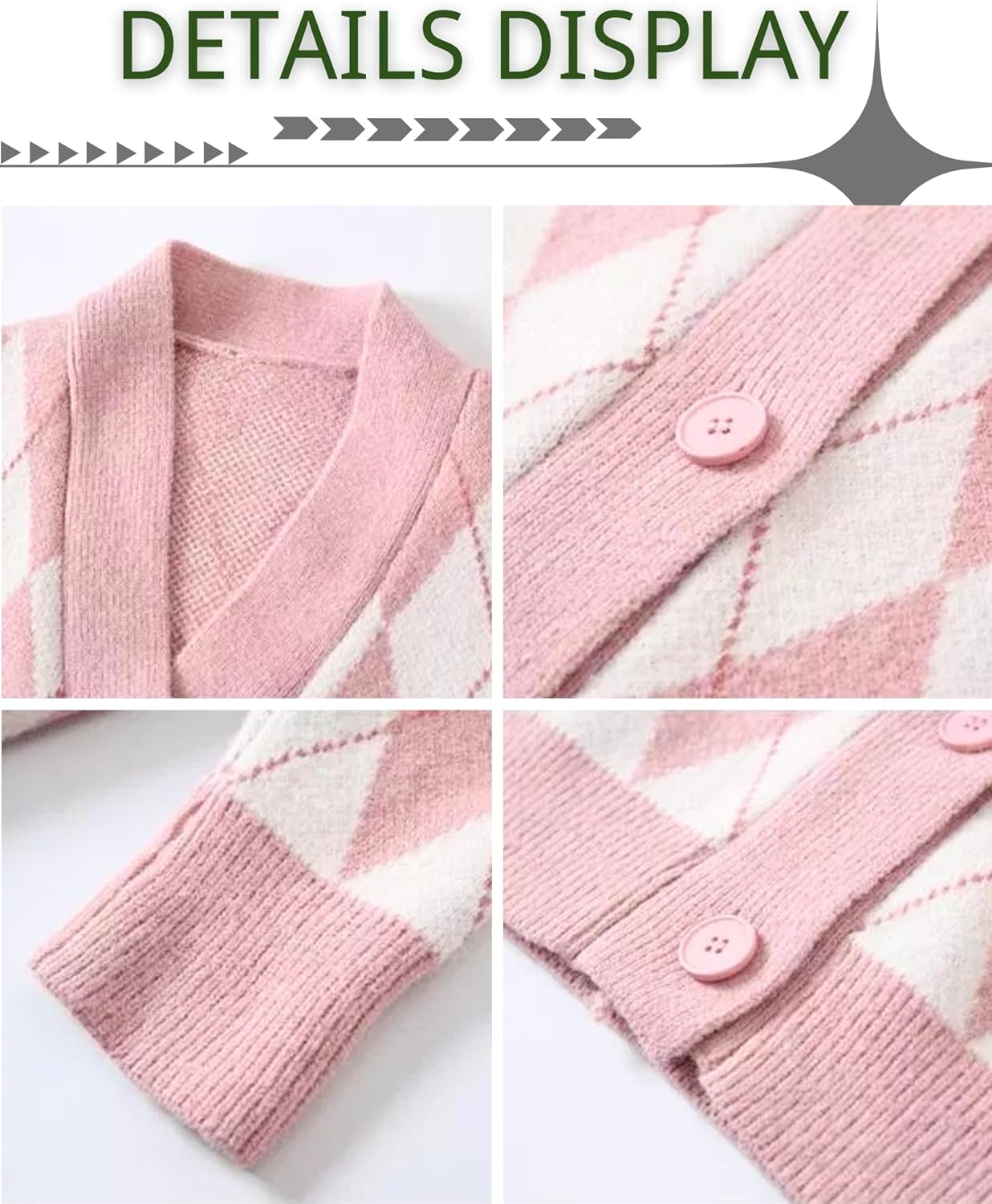 CORIRESHA Women's Cute Argyle Preppy Button Down Y2k Aesthetic Knit Cardigan Sweater - Image 4