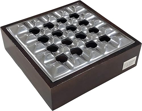 Miniatura 2 de Prestige Import Group Rockford Smokin - Cenicero de mesa cuadrado de ceniza ahumada, bandeja de aluminio fundido pulido con base de madera de mango