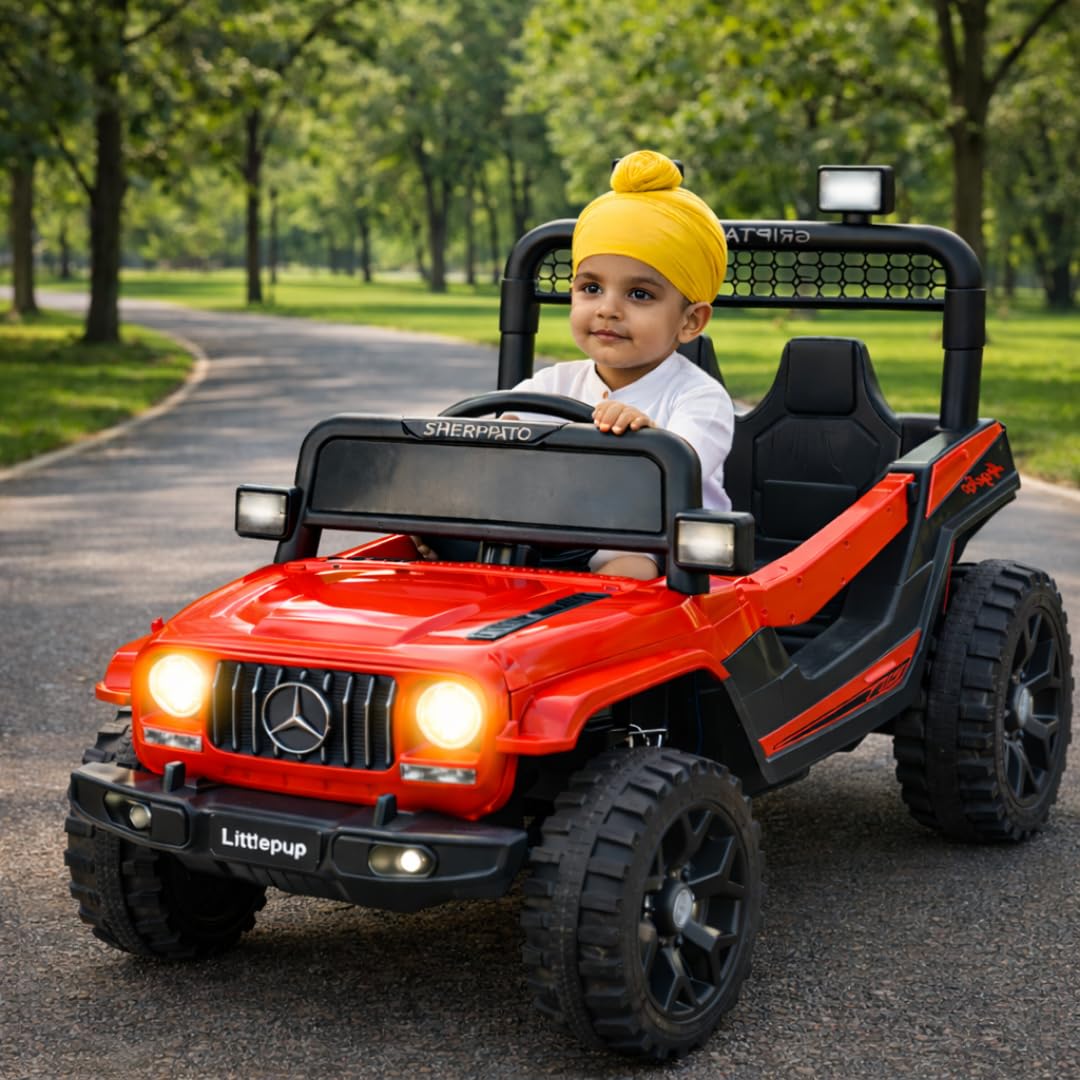 Little Pup Kids 4x4 Off-Road Electric Ride-On Jeep | 12V Battery, Remote and Manual Drive | Big Size Jeep with Music, Lights & Safety Belt
