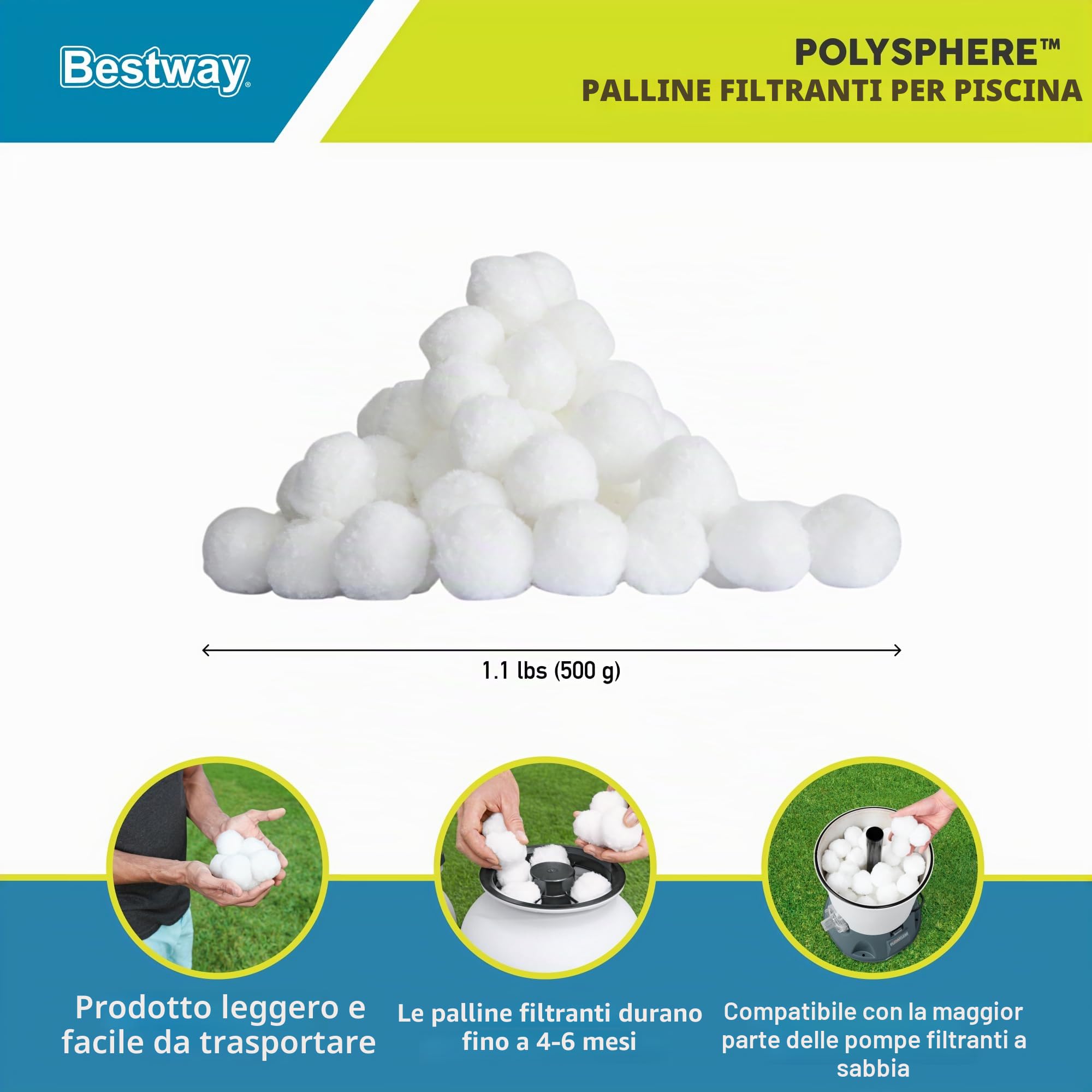 Bestway 58475E Filtrazione Polysphere, Pompe per filtri a Sabbia, Materiale Pet 100%