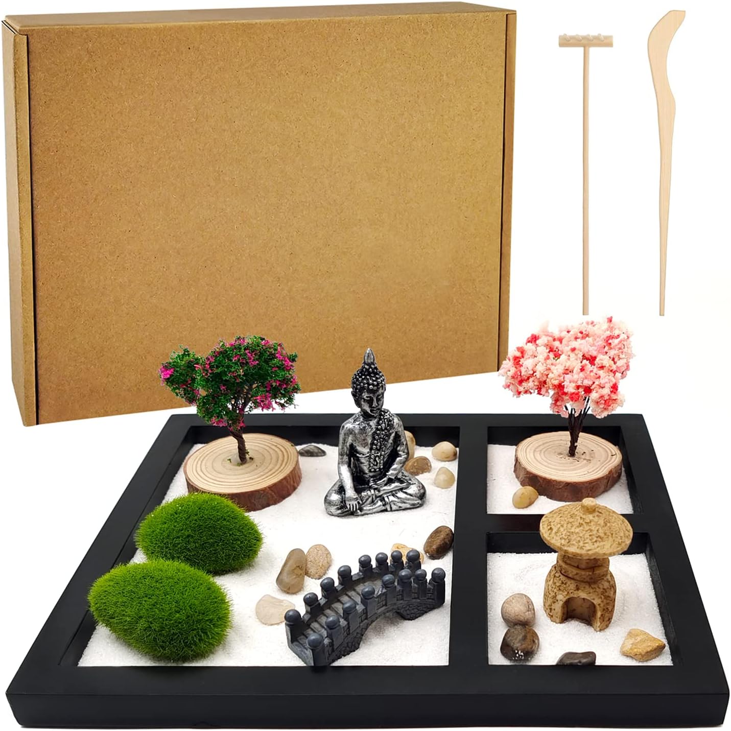 Zen Garden Kit, Mini Zen Garden Home Decoration, Fine Zen Sand, Mini Zen Sand Rock Garden Ornament and Gift for Office Desk Accessories, Meditation, Relaxation