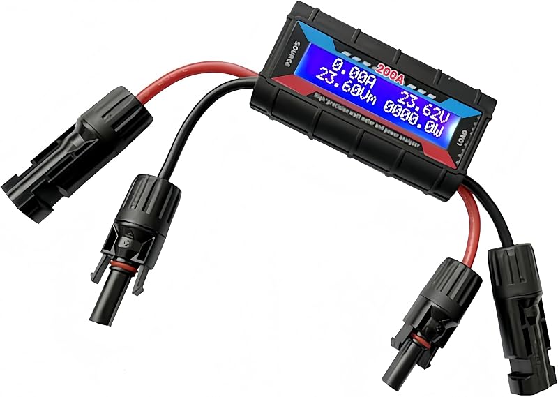 200A Digital Watt Meter Solar Panel Power Analyzer Voltage Current Tester | 4.8-100V high precision power monitor,backlit LCD screen,works for solar wind turbine,RC drone energy system testing
