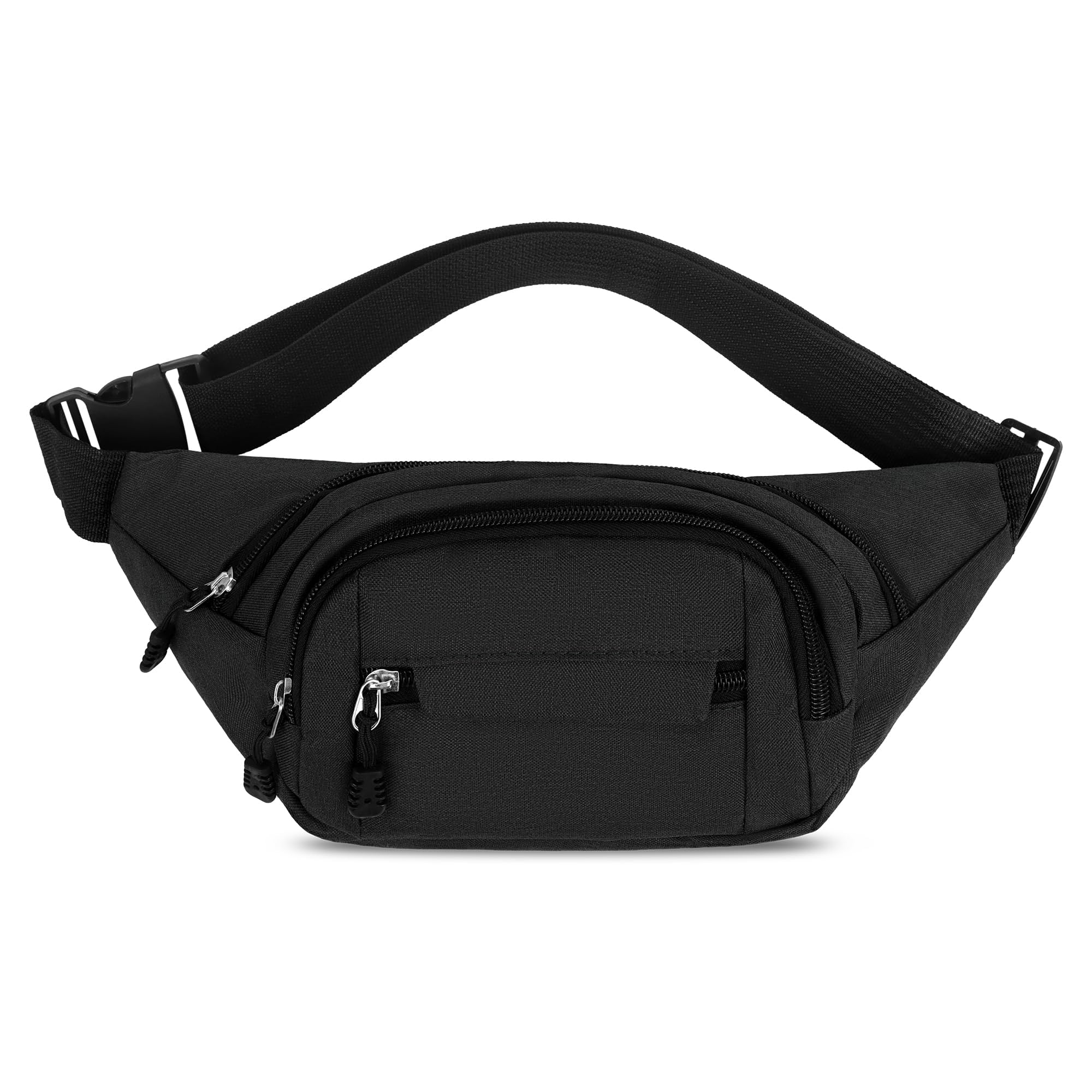 Waterproof Bumbag Waist Bag – 4 Zippered Pockets, Adjustable Chest or Waist Pack for Sports, Outdoor, Hiking, Travel | Black