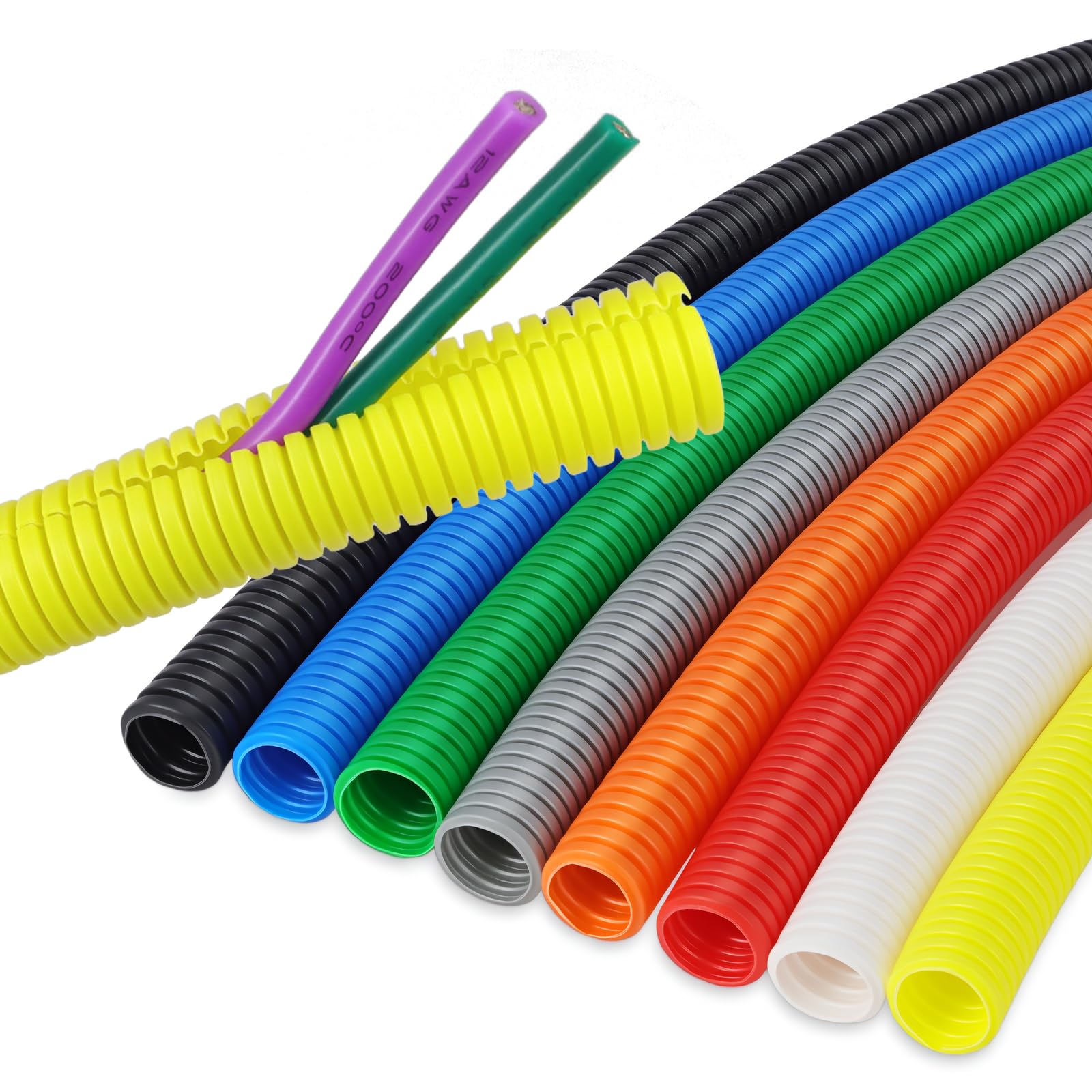 HOLED Split Wire Loom Tubing, Flexible Conduit Cable Protector for Automotive Wiring Home Theater Industrial Cable Management (Yellow, 25mm(0.98in)-10ft)