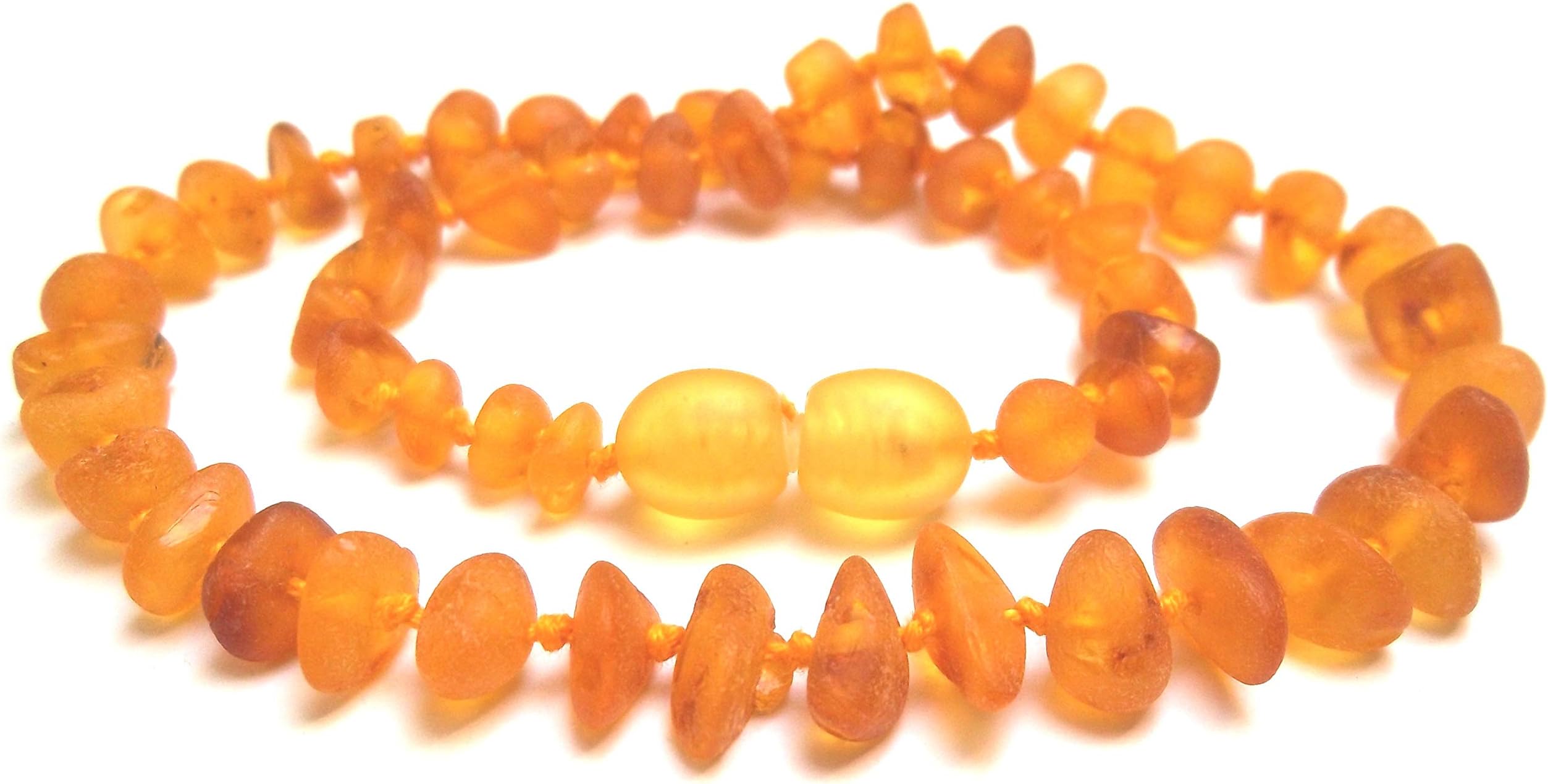 Baltic Amber Necklace Cognac - Raw/Unpolished Nugget Beads - Genuine Natural Amber with Gift Bag and Safety Screw Clasp – 32-33 cm