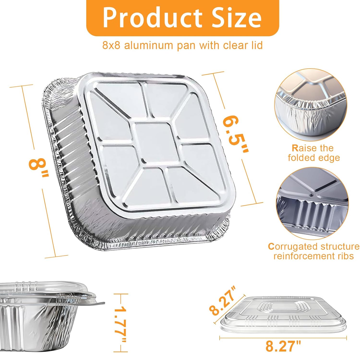 8x8 Aluminum Pans with Clear Lids - 35-Pack Heavy-Duty Disposable | Square Foil Baking Pans, Meal Prep, Grilling, Food Storage, Takeout, Parties, Gifts, Ovens, Air Fryers, Freezers