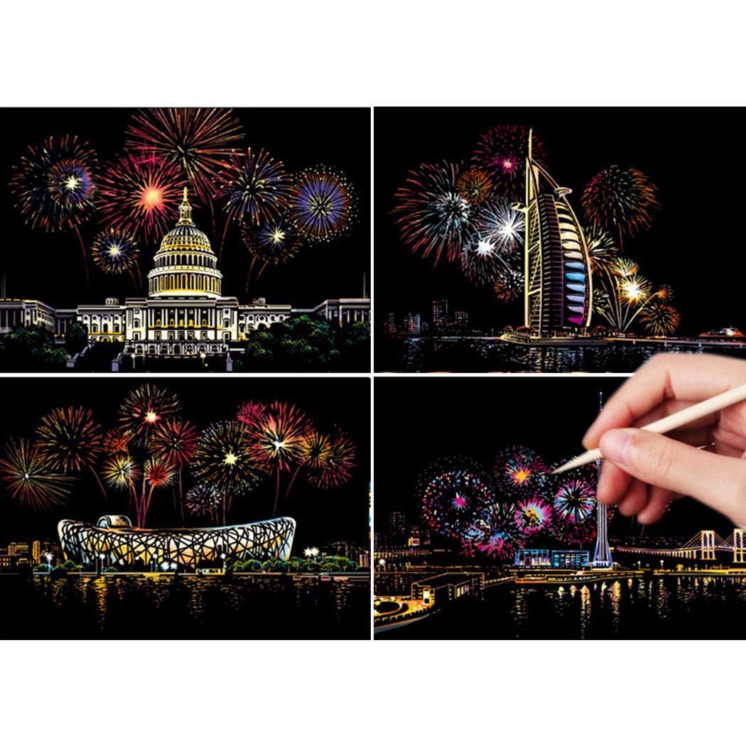 4PCS Scratch Paper Creation Pattern Building Sakura Scratch Pad Kit with Stylus-image-22