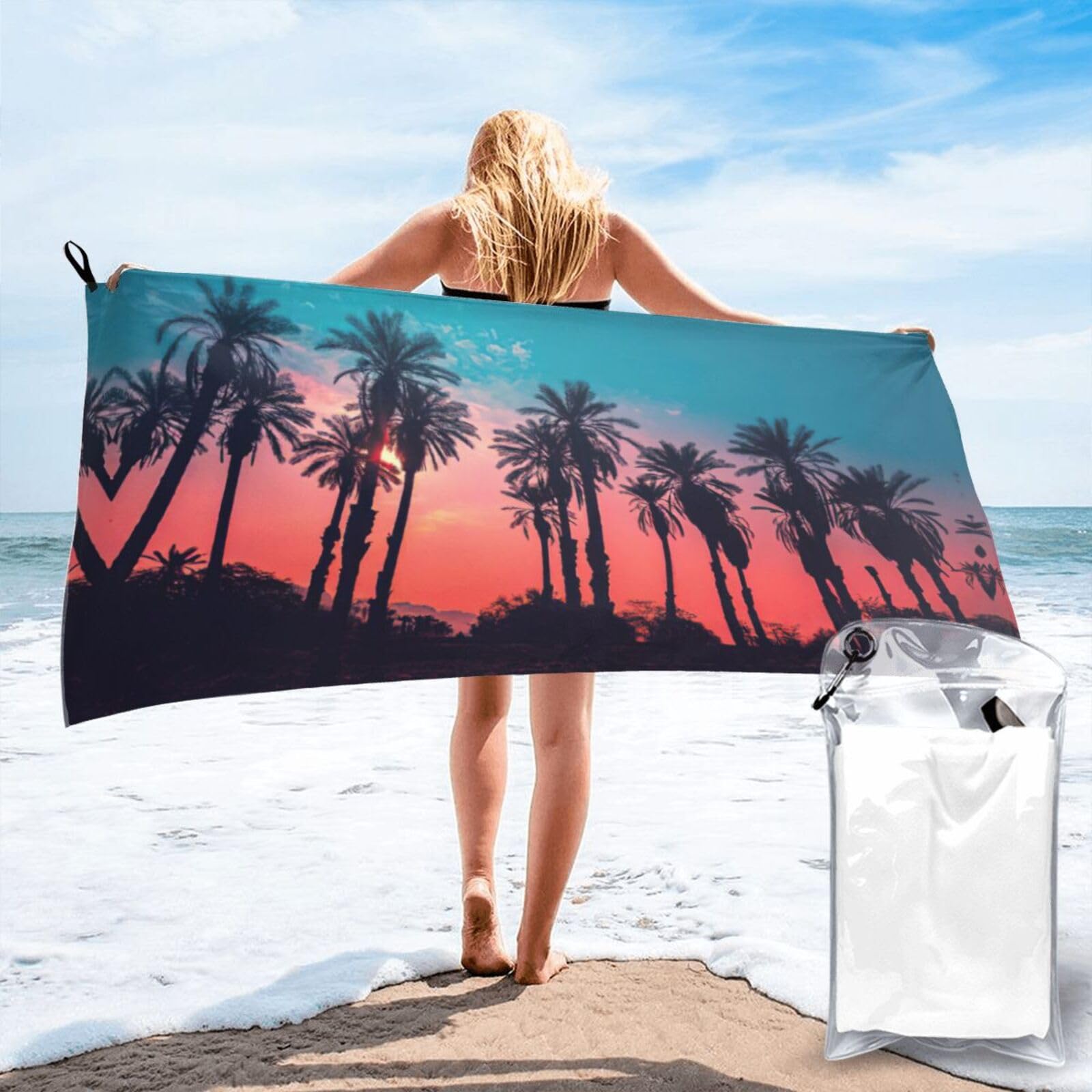 KAPPTYY Palm Tree Sunset Print Quick Dry Towel Bath Shower Beach Wrap For Gym Vacation Adults