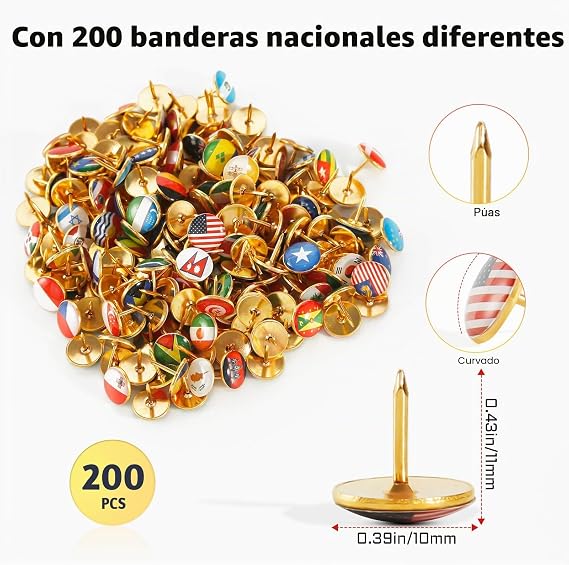 200 pines de banderas para mapas, banderas del mundo, chinchetas de bandera nacional, chinchetas creativas para mapa de viajes mundiales, tablón de anuncios, tablón de anuncios y oficina