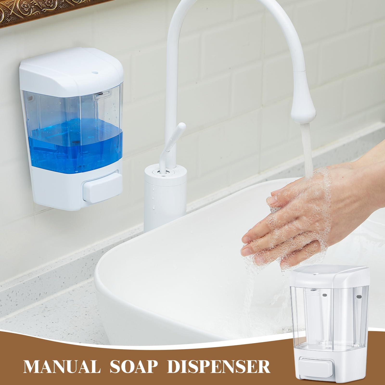 Hushee 2 dispensadores de jabón comerciales montados en la pared, contenedores dispensadores de jabón manual de 33.8 onzas, 1000 ml, dispensador de jabón de mano de plástico para baño, cocina, hotel,