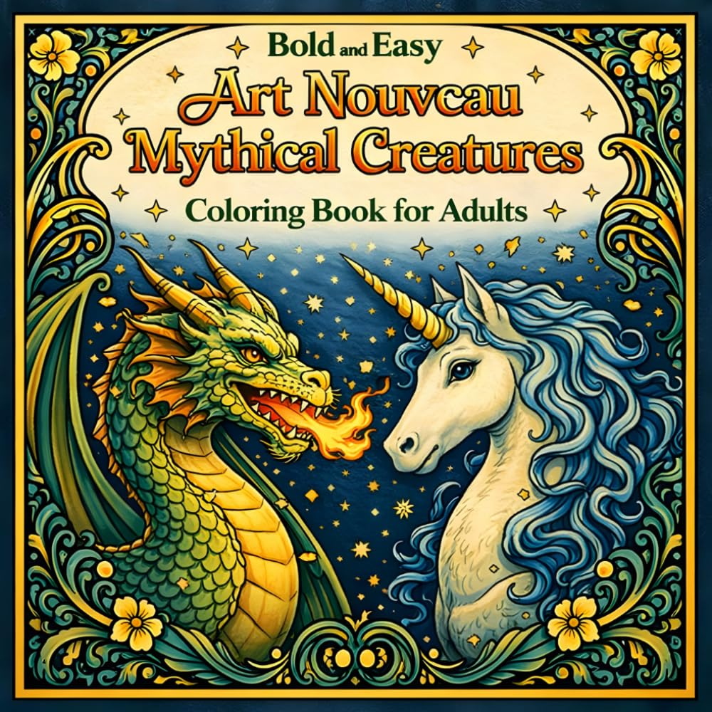 Bold and Easy Art Nouveau Mythical Creatures: Coloring Book for Adults with Dragons, Phoenix and Fantasy Designs (Bold and Easy Art Nouveau Coloring Books for Adults)