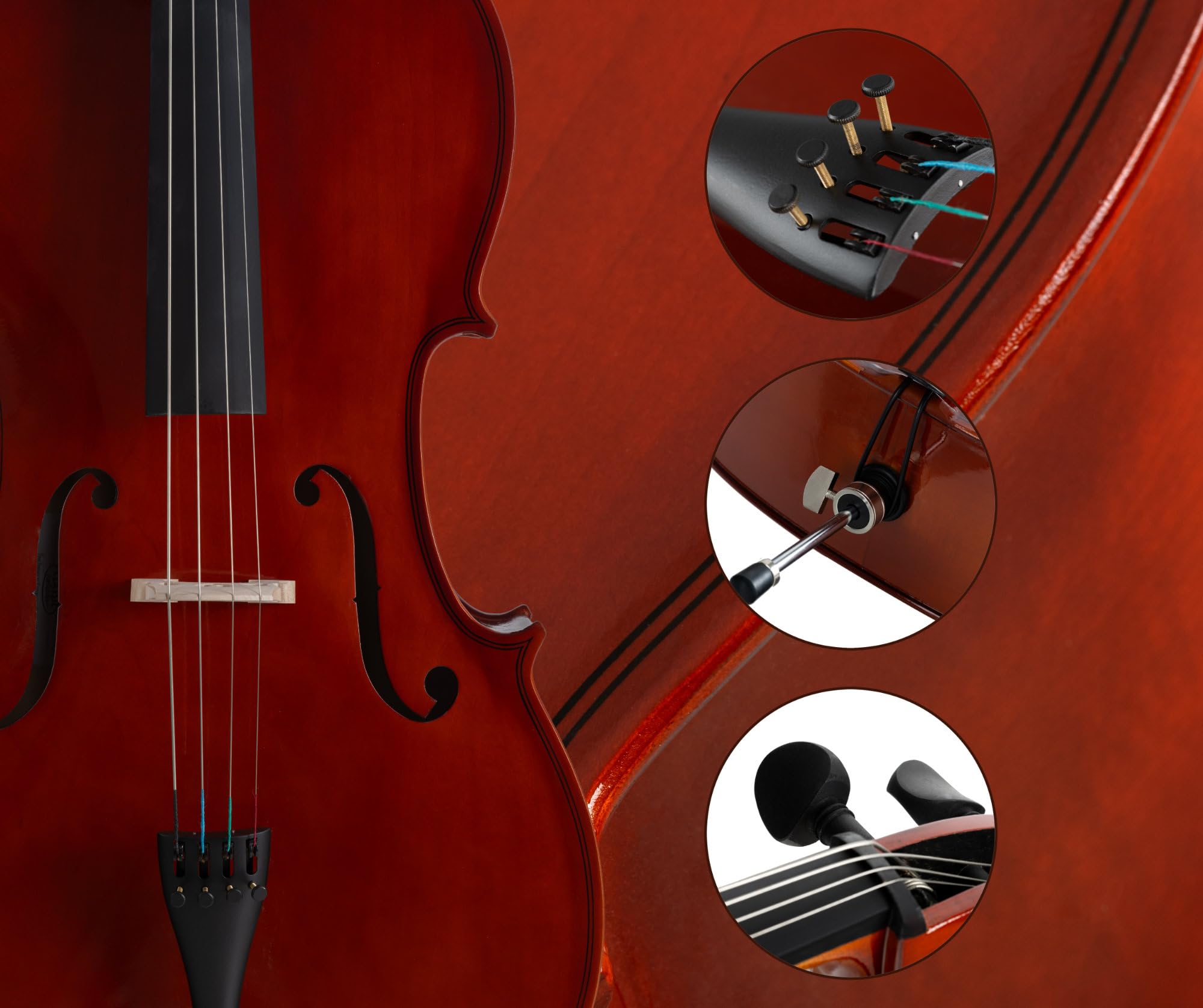 Classic Cantabile CP-100 Violoncello 4/4 Set (Tavola: Abete, Fondo: Acero, Meccaniche: Palissandro, puntale regolabile in altezza, finitura lucida, incl. Arco e Custodia)