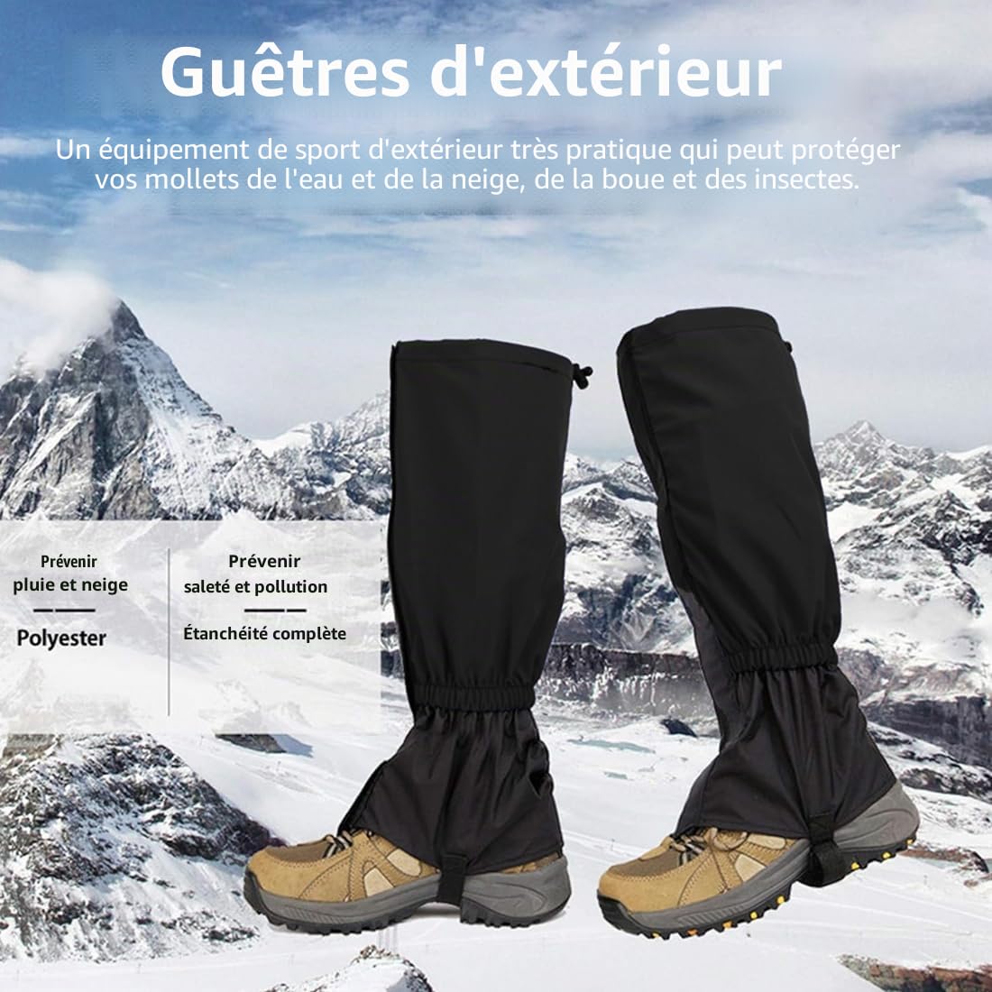 Guêtres Randonnée Imperméables Homme Femme Jambières Outdoor Neige Vent Anti Sable