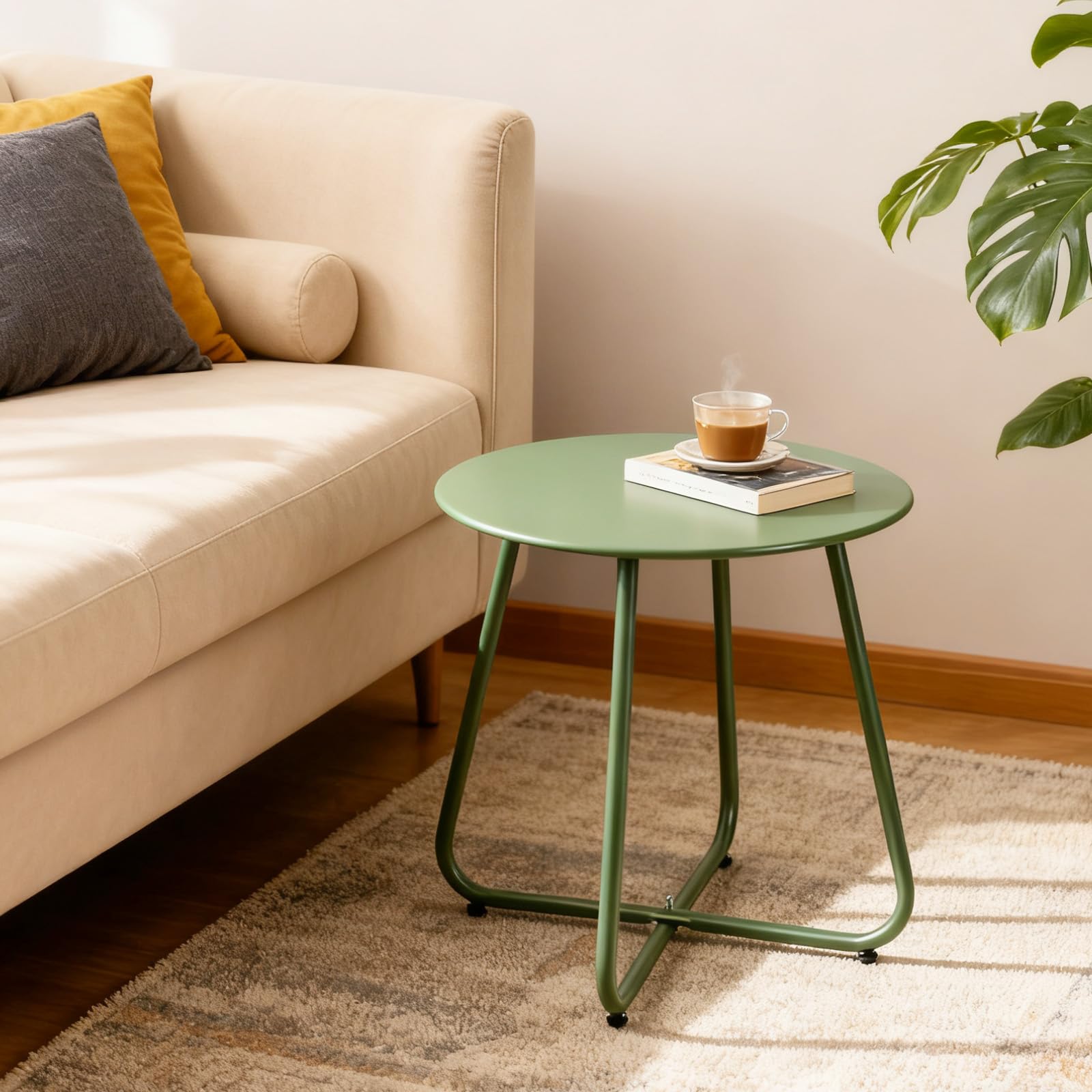 Runder Beistelltisch Outdoor & Indoor, 45×45 cm Gartentisch für Balkon, Terrasse & Wohnzimmer, Metall Wetterfest mit Pulverbeschichtung, Leicht & Stabil (Grün)