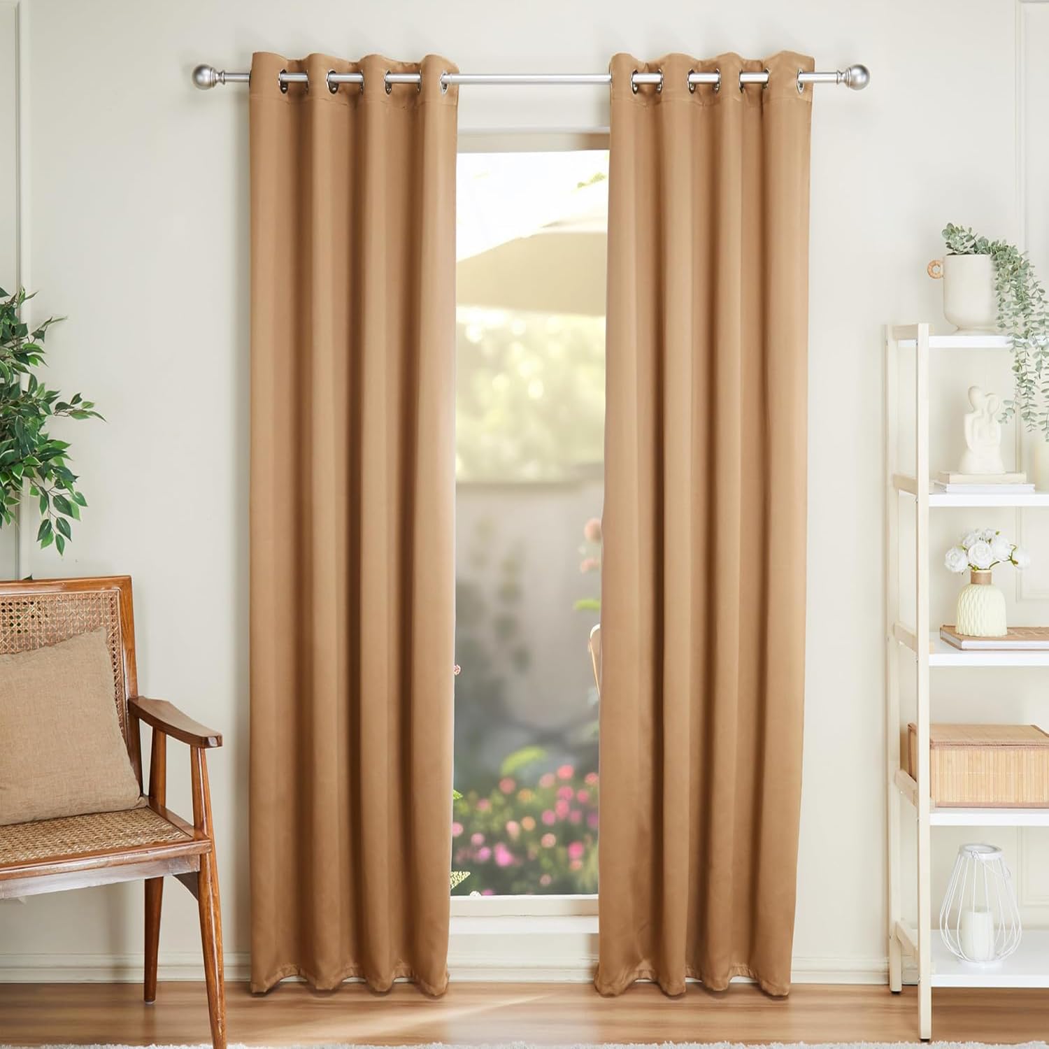 amazon basics - Room Darkening Blackout Door Curtains, 100% Room Darkening | 7 Feet |Set of 2| Plain Design | for Living Room and Bedroom | 115cmx210cm, Color- Gold