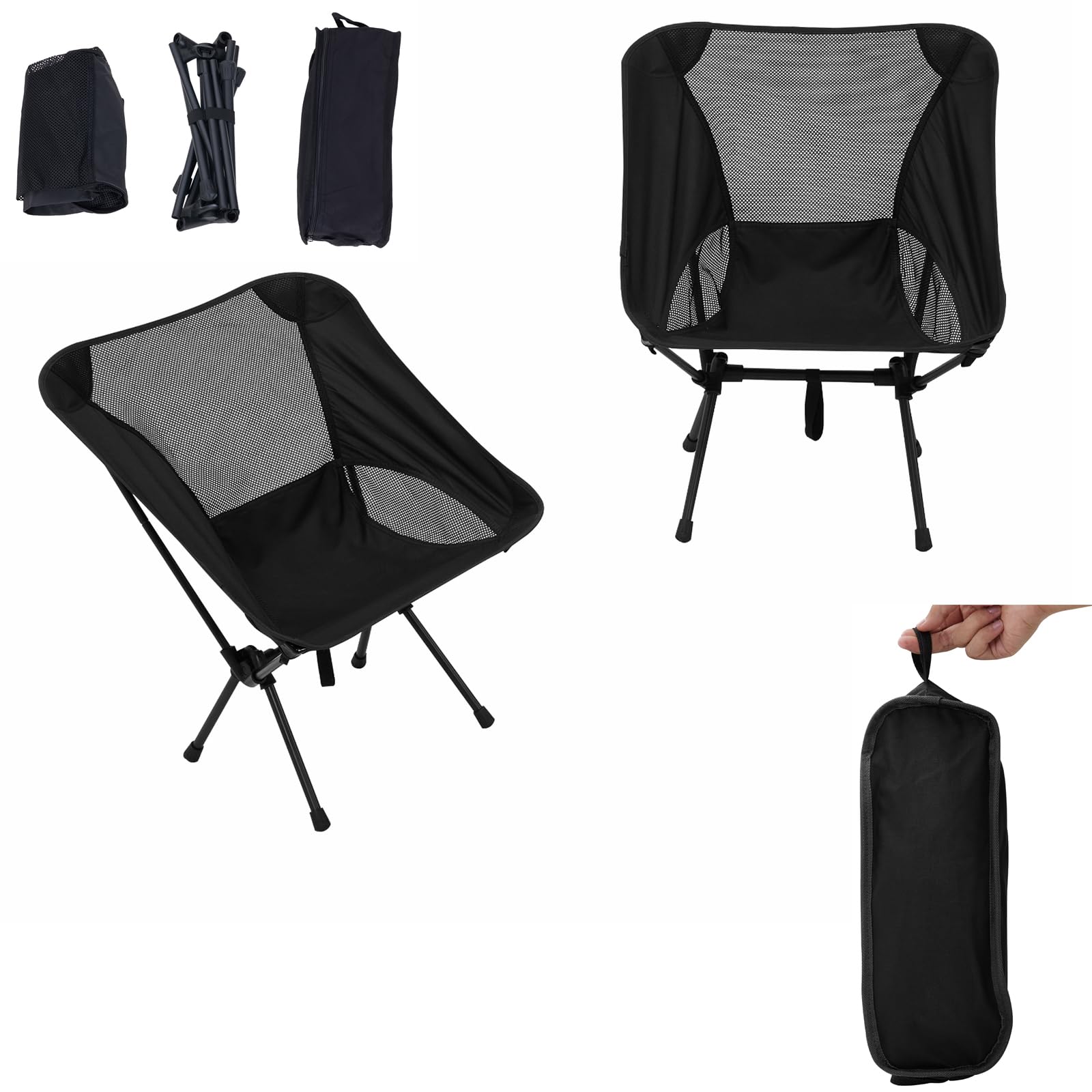 Warmiehomy 2 Pcs Portable Camping Folding Chair Lightweight Outdoor Chair for Camp,Travel, Beach, Picnic, Festival, Hiking, Backpacking,53x57x64cm, Black