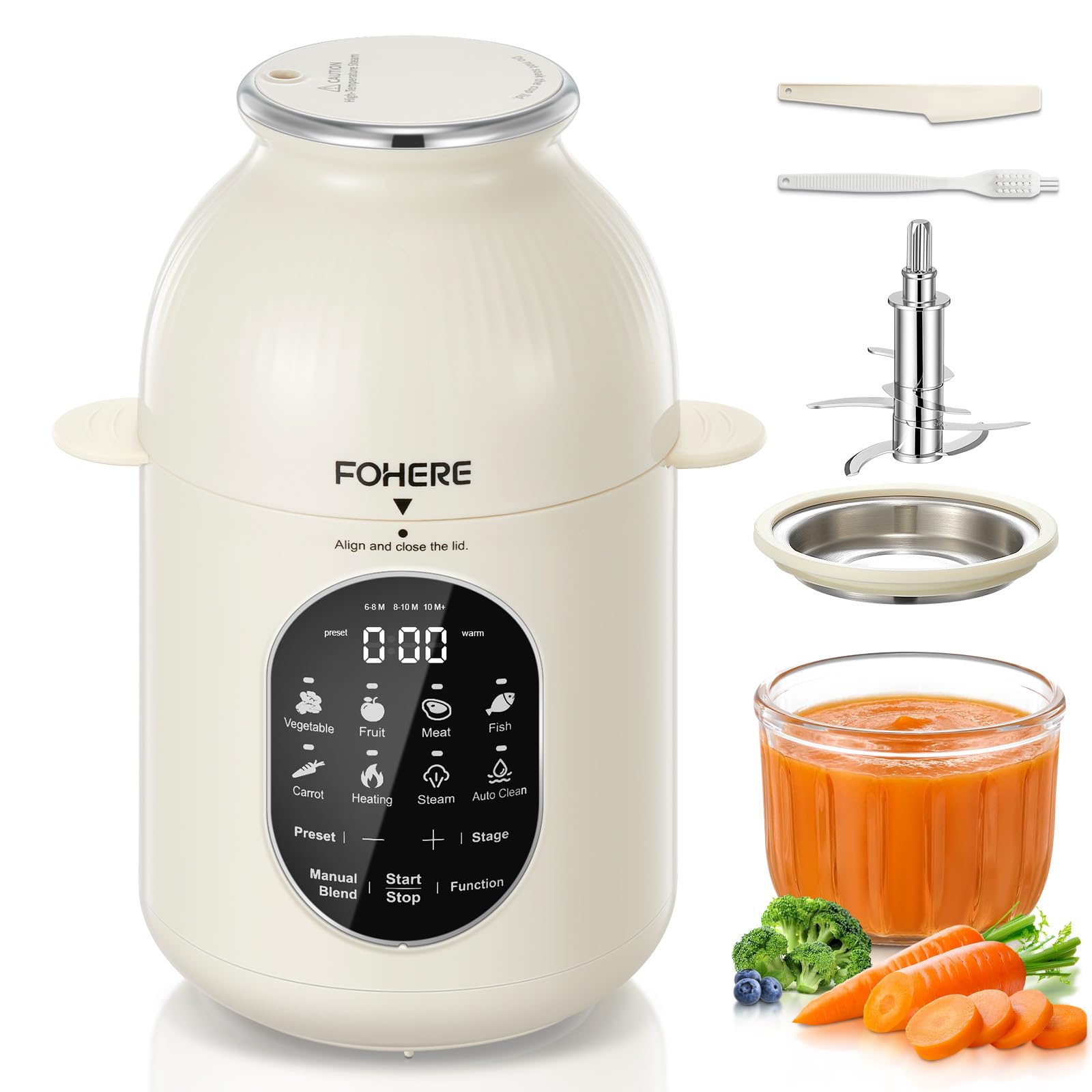 NutriEase AllStage Babynahrungszubereiter Edelstahl, One Step Baby Food Maker, 3 Stufen, Automatisches Kochen, BPA-frei