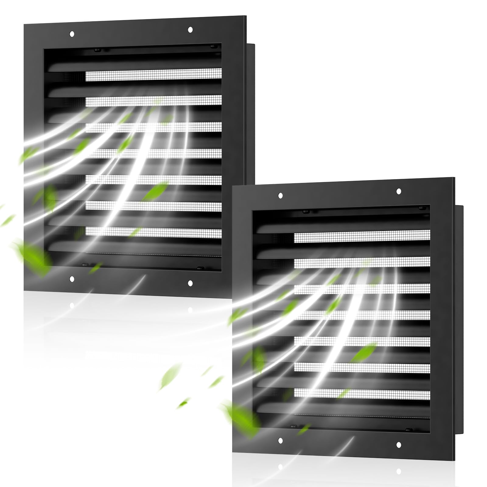 Hon Guan 2 Pack 8" x 8" Aluminum Gable Vents with Screen for Houses, Louvered Wall Vent for Attic, Shed and Exterior Doors, 6.6" x 6.6" Vent Opening, Black