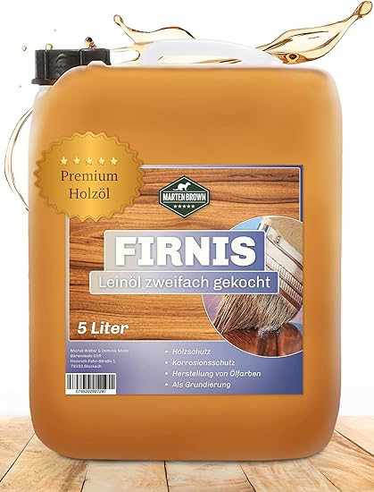 Martenbrown® Leinöl Firnis farblos im 5lKanister Holzöl 2fach