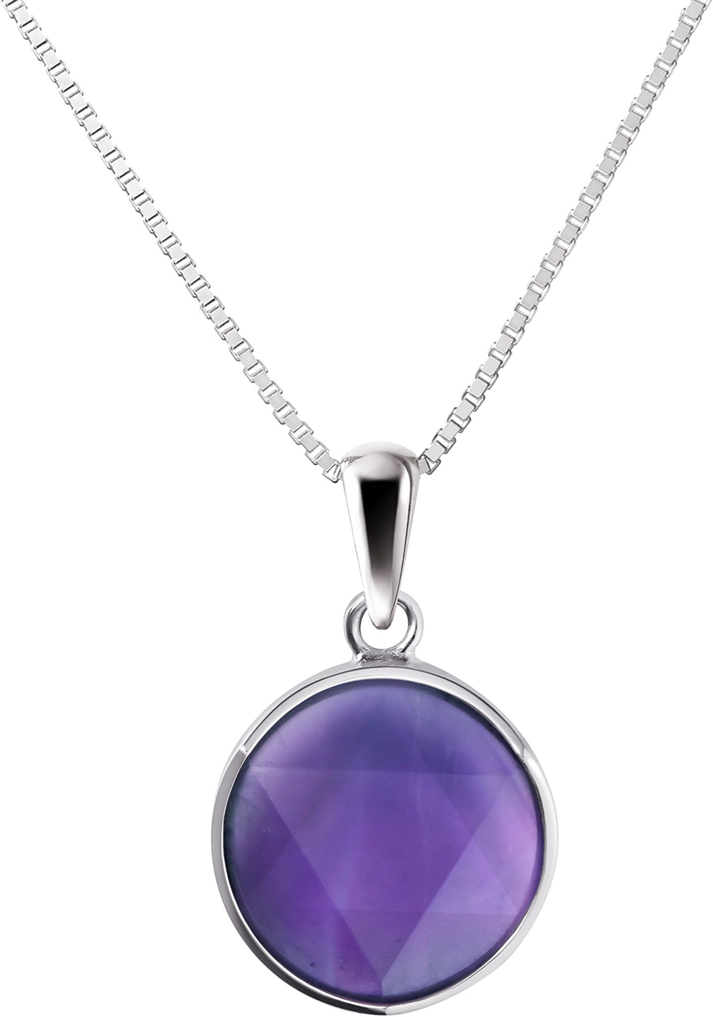 Sterling Silver Star Of David Natural Amethyst Gemstone Pendant Necklace. Chain length: 50cm