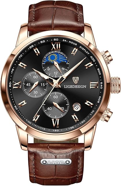 LIGE Mens Watches Fashion Waterproof Chronograph Date Luminous Casual Sport Leather Strap Analog Quartz Wristwatch for Men