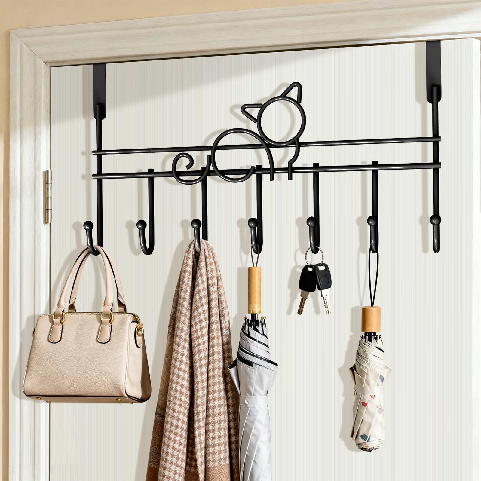 lmytdo Over The Door Hook Door Hanger Over Door Hanger with Rust Resistant Finish & Space Saving Over Door Coat Hooks for Coats, Jackets, Hats, Bags, Robe, Towels, Black