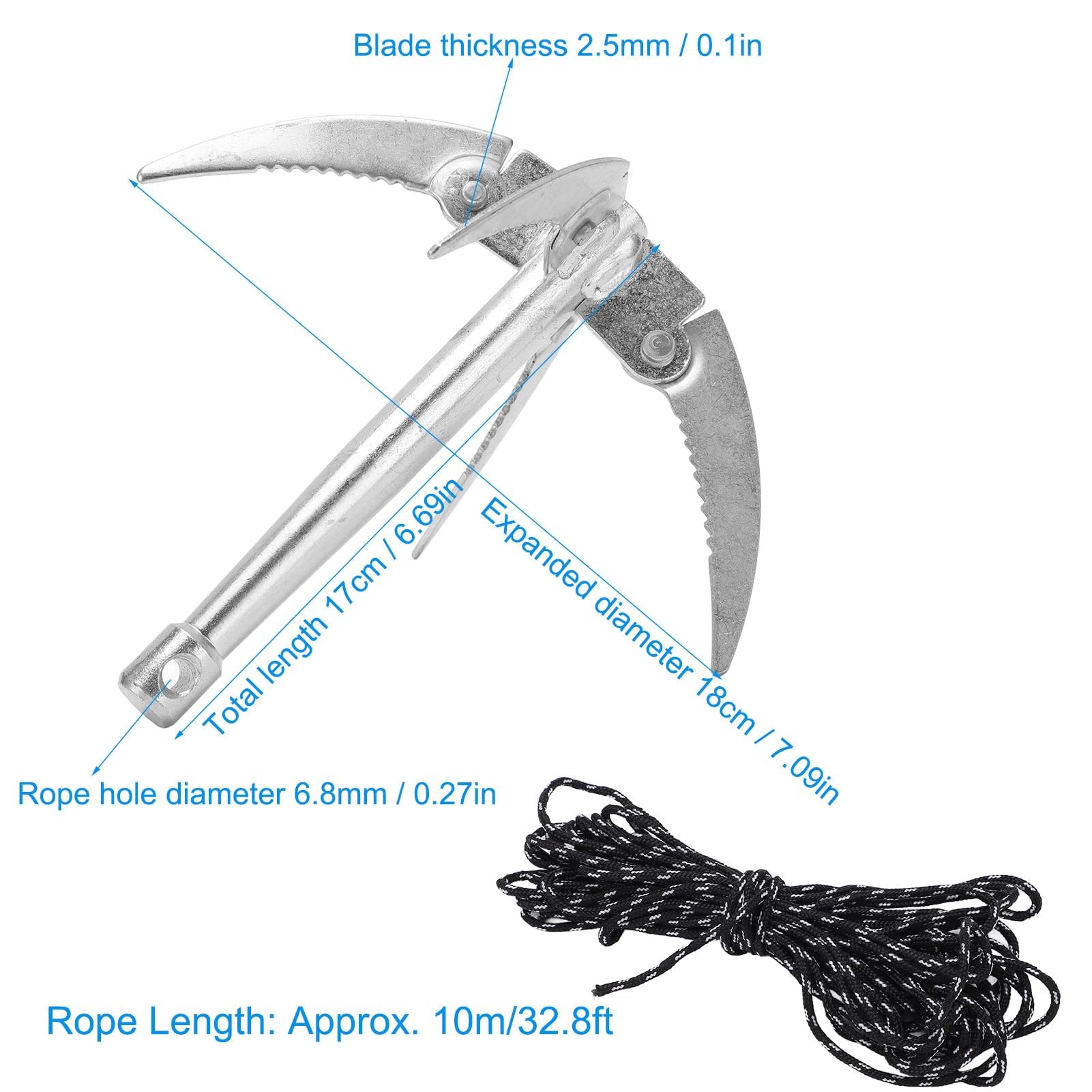 Dilwe Faucille de Pêche Pliable, Couteau à Herbes Aquatiques en Acier Inoxydable avec Corde 10m - Outil de Nettoyage de Poste de Pêche