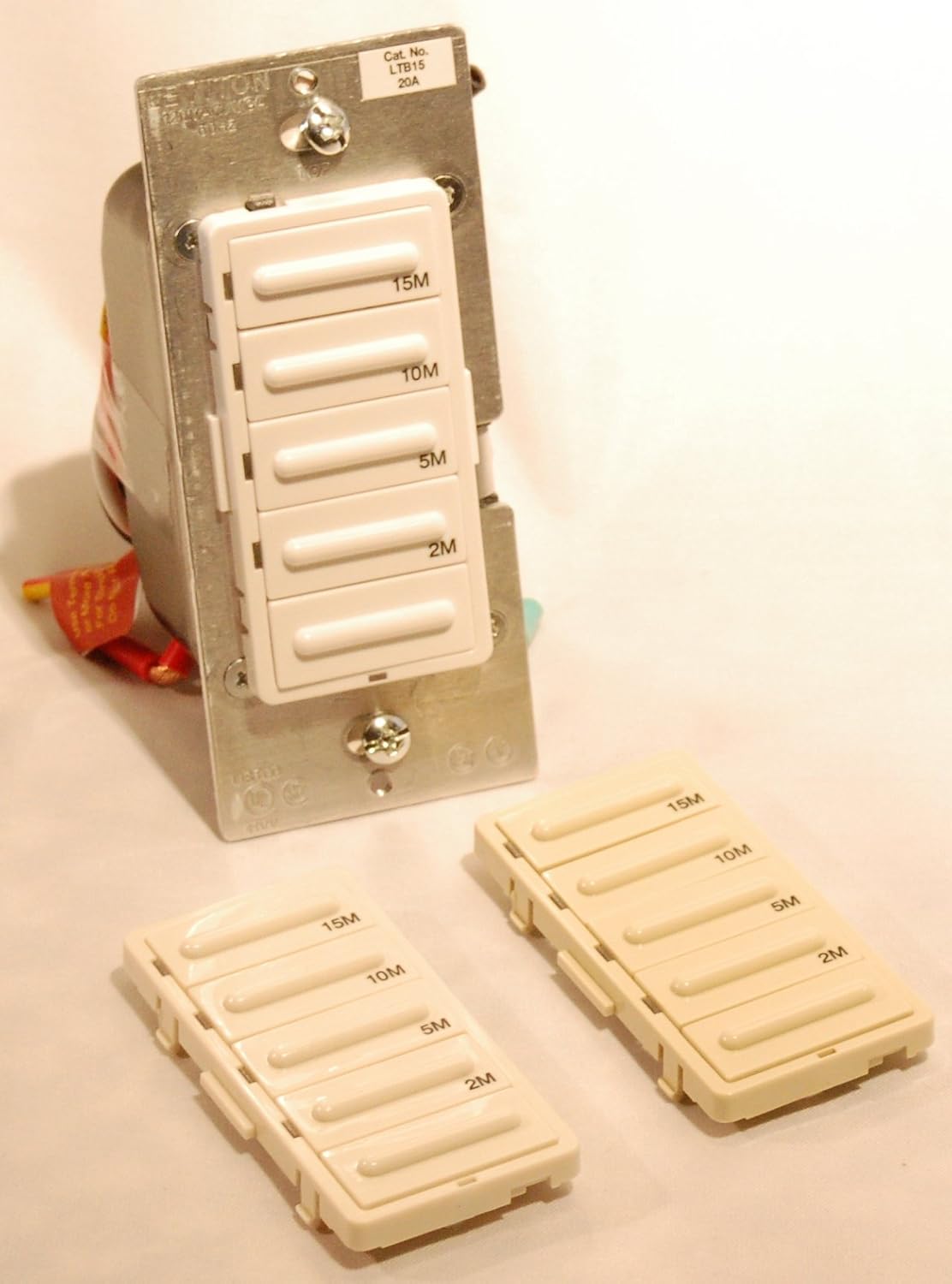 Leviton LTB15-1LZ Decora 1800W Incandescent/20A Resistive-Inductive 1HP Preset 2-5-10-15 Minute Countdown Timer Switch, White/Ivory/Light Almond faceplates included