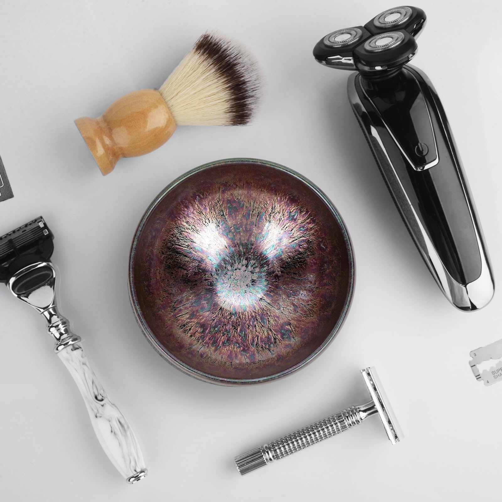 Linkidea Bol de rasage en céramique, bol de savon de rasage humide à flux irrégulier naturel fabriqué à la main, bol de rasage exquis pour homme, cadeau pour hommes (Violet)