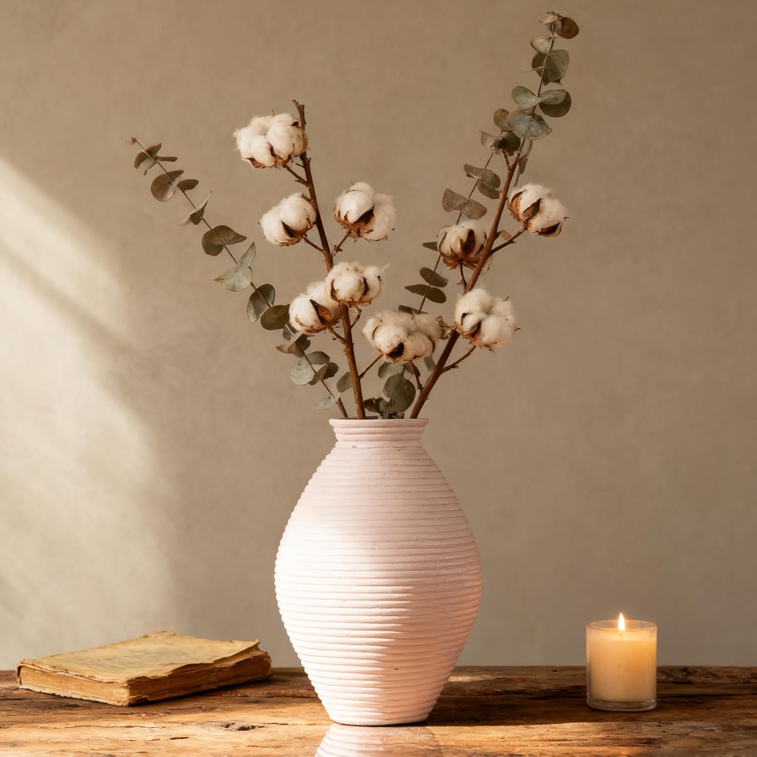 Brown Rustic Vase – 8.6" Farmhouse Vase for Table Centerpiece, Resin Vintage Vases for Pampas Grass, Rustic Decor for Dining Table, Entryway, Mantel or Living Room Shelf
