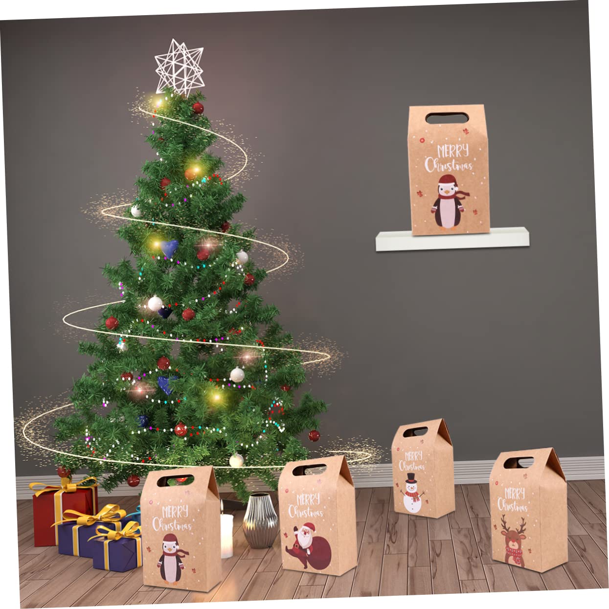 BCOATH 24piezas Bolsa De Obsequio Navideña De Manzana Bolsa De Papel Kraft Para Embalaje Para Envolver Galletas y Regalos Fiestas