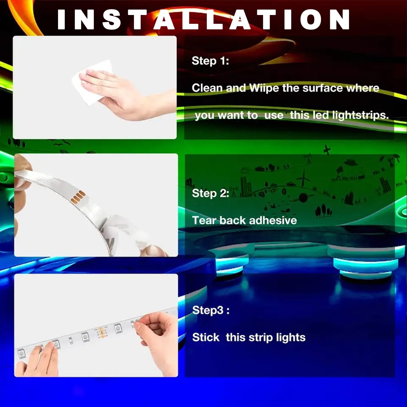 DIY Ha Portato Luci Per La TV, Multi-mode Ha Portato Striscia Di Luci Con 44 Tasti Di Controllo Remoto Facile Installare Cuttable Può Essere Utilizzato In Ristorante, Bar, Camera Letto, Sfondo TV(30m)